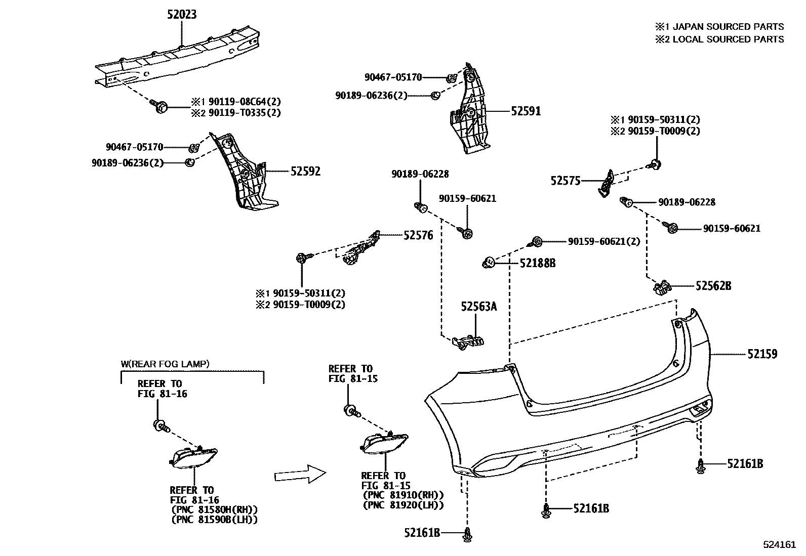 Toyota YARIS 后保险杠及附件 EPC diagram — 524161