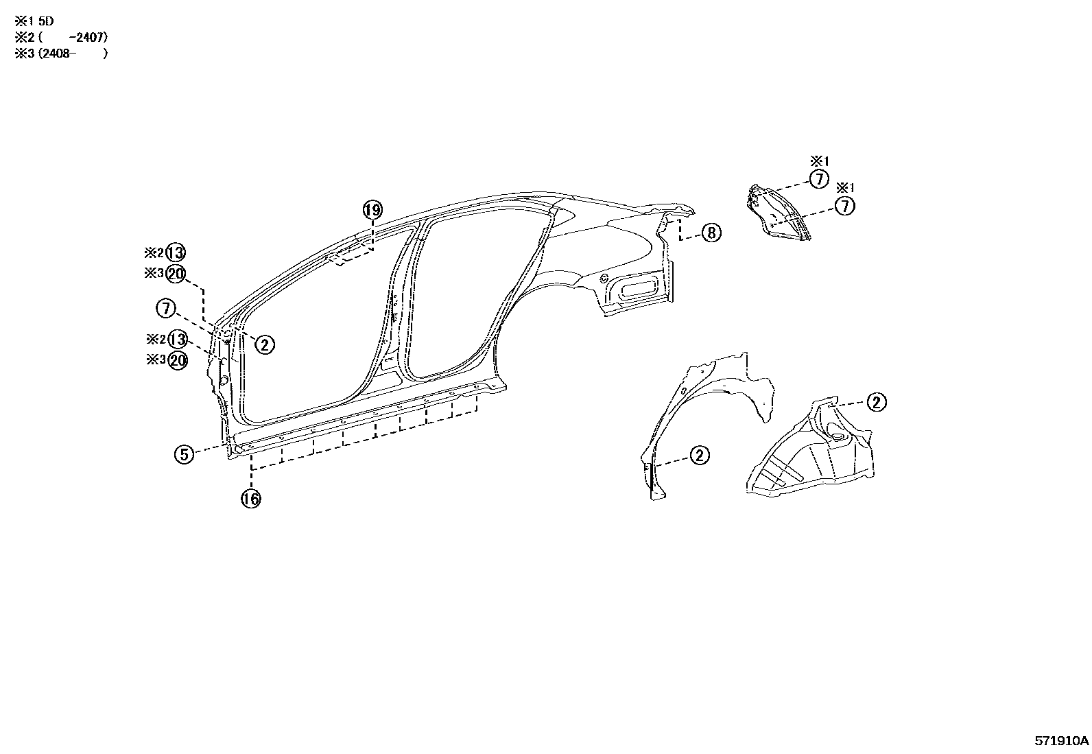 Toyota YARIS hole plug EPC diagram — 571910A