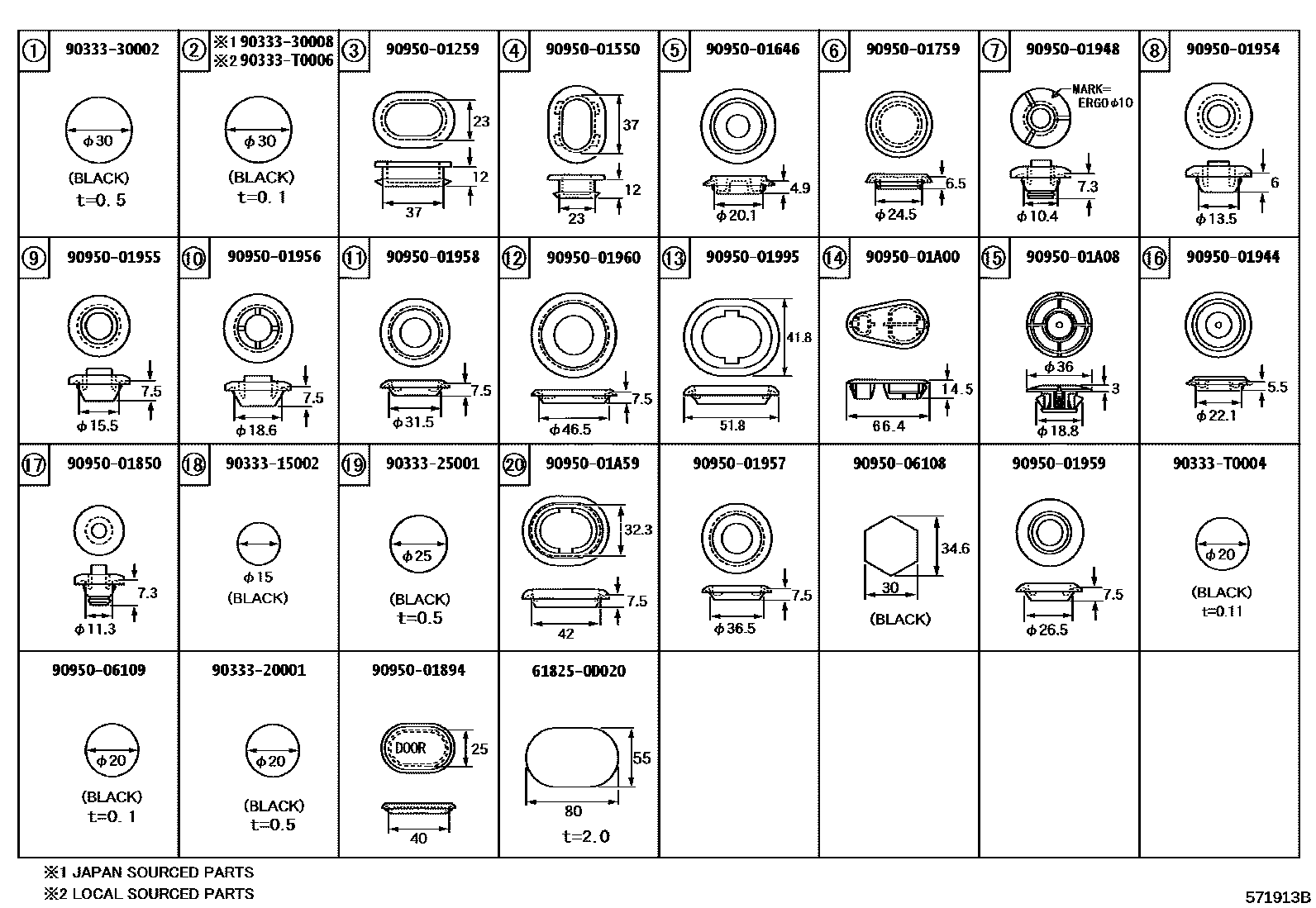 Toyota YARIS hole plug EPC diagram — 571913B