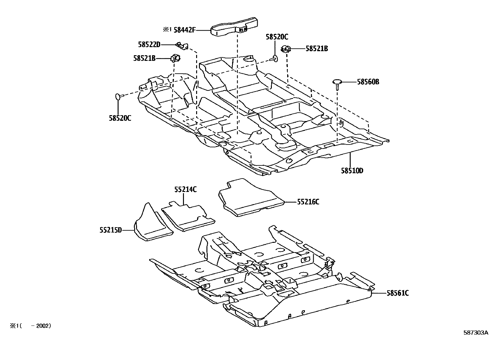 Toyota YARIS 地板垫和地毯 EPC diagram — 587303A