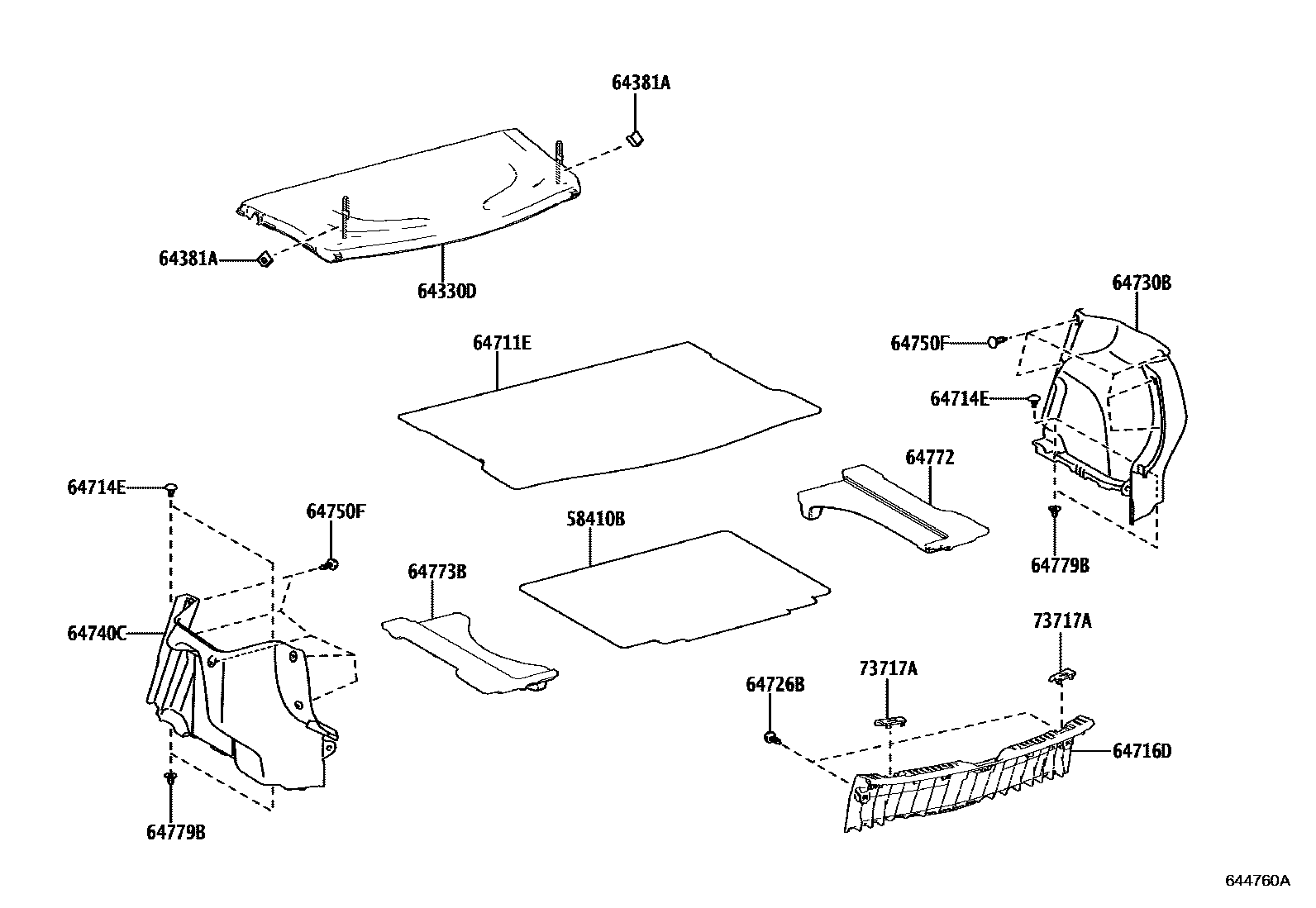 Toyota YARIS 底板和底板装饰罩 EPC diagram — 644760A