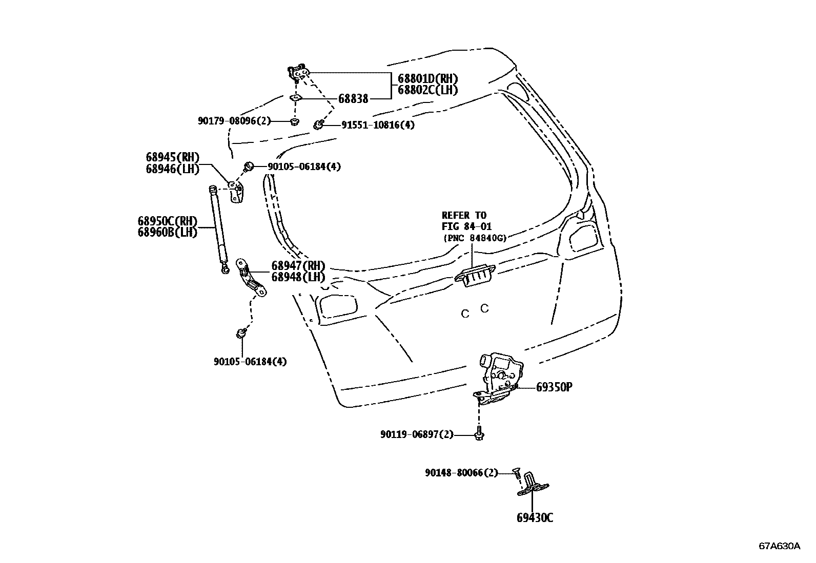 Toyota YARIS 背门锁和背门把手 EPC diagram — 67A630A