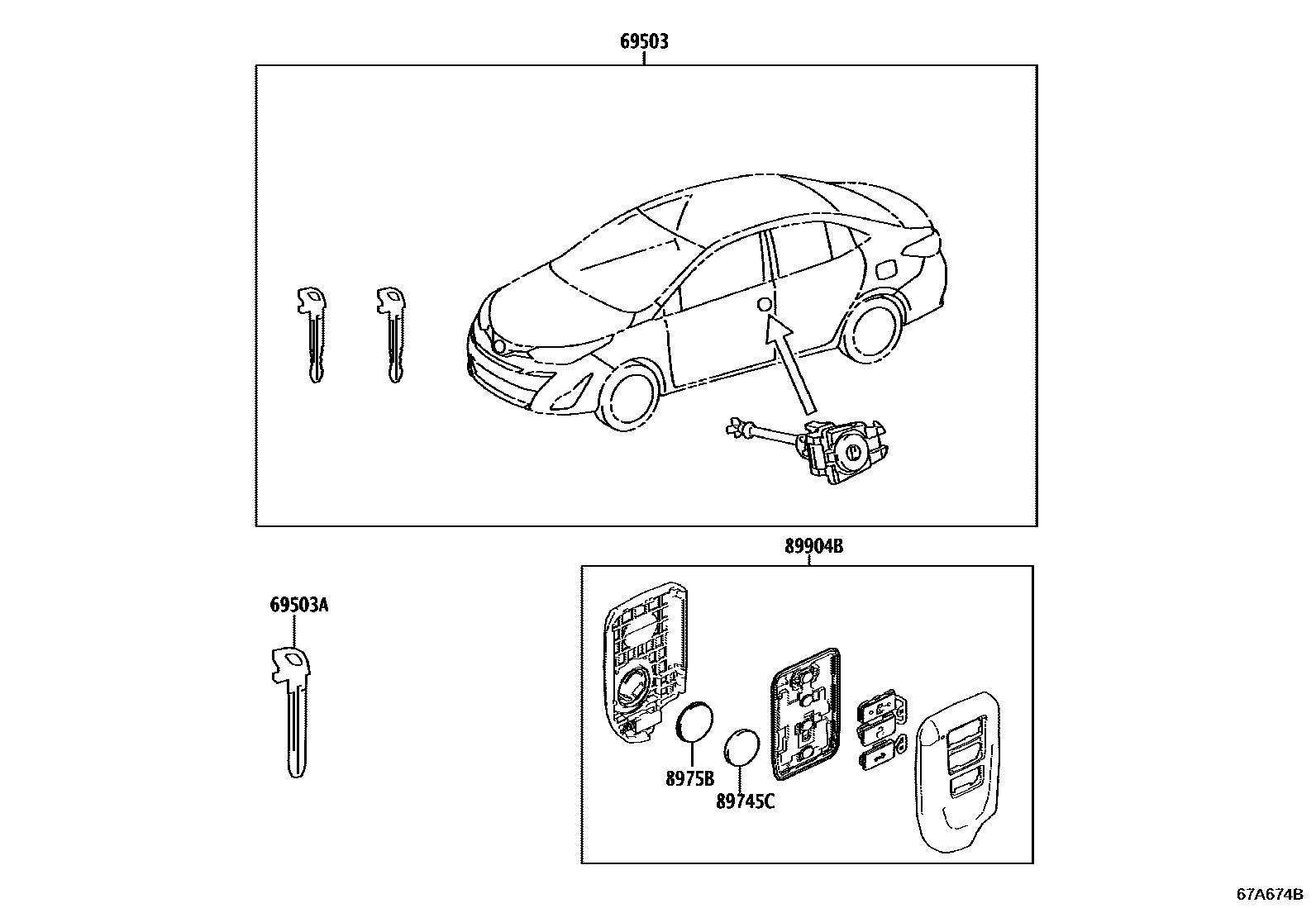 Toyota YARIS 锁芯组件 EPC diagram — 67A674B