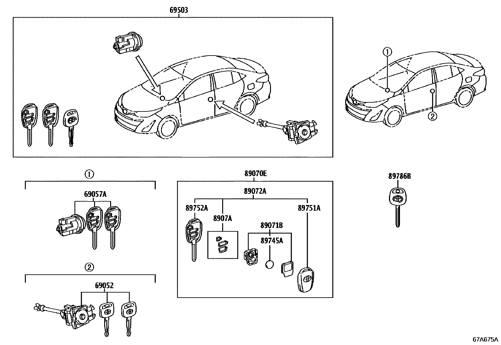 Toyota YARIS 锁芯组件 EPC diagram — 67A675A