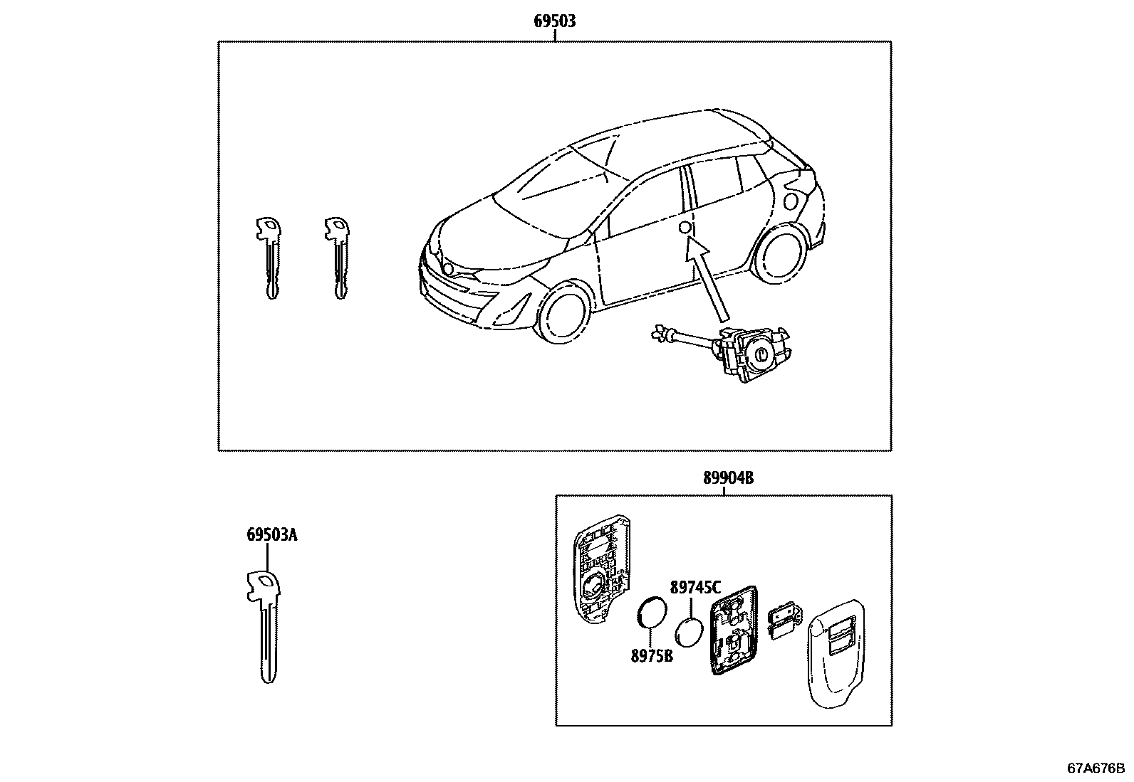 Toyota YARIS 锁芯组件 EPC diagram — 67A676B