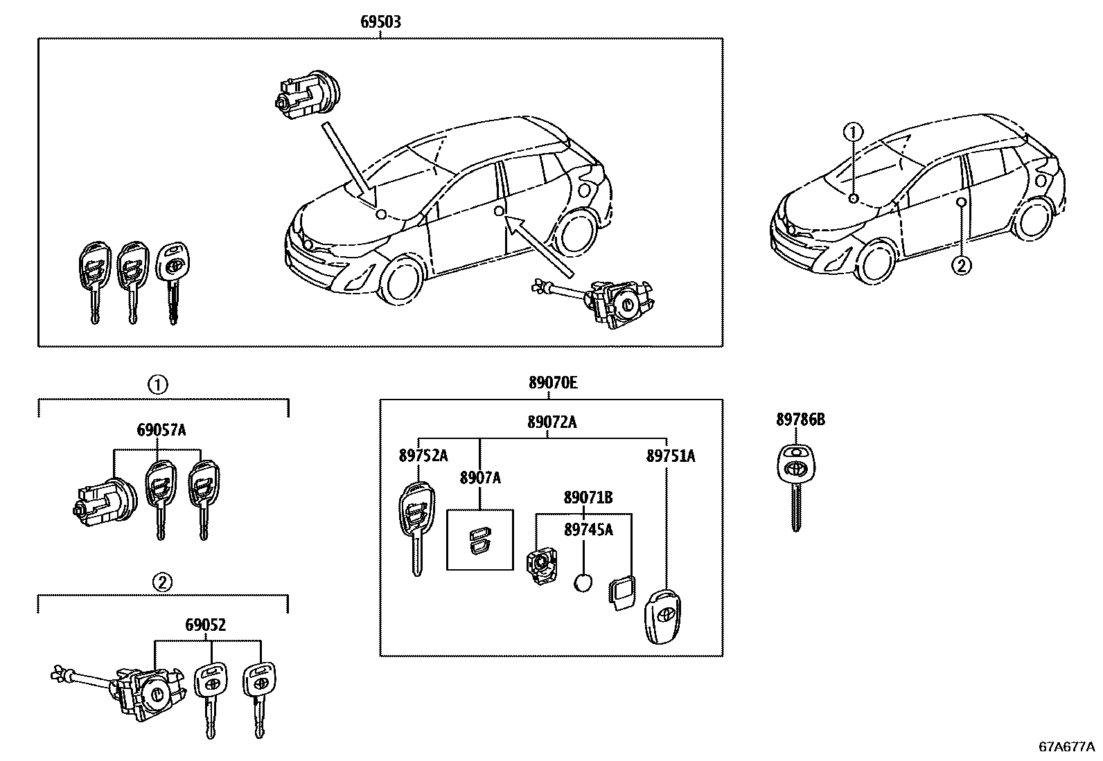 Toyota YARIS 锁芯组件 EPC diagram — 67A677A