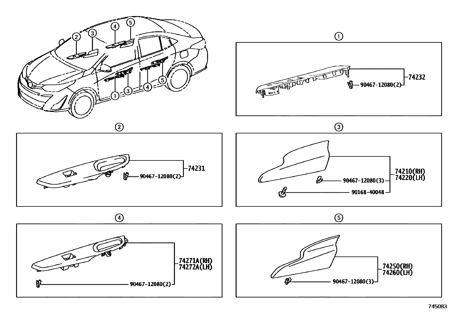 Toyota YARIS 扶手和遮阳板 EPC diagram — 745083