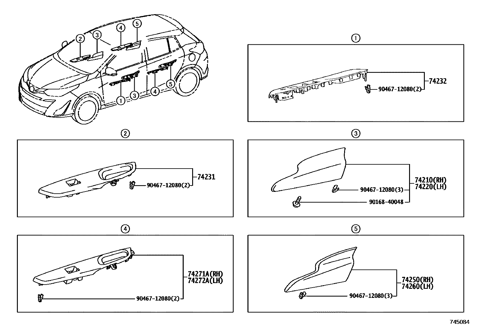 Toyota YARIS 扶手和遮阳板 EPC diagram — 745084