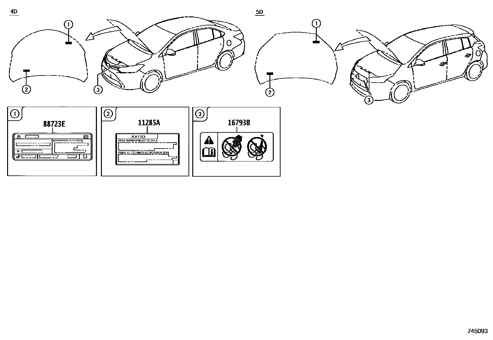 Toyota YARIS 警示铭牌(车外和车内) EPC diagram — 745093
