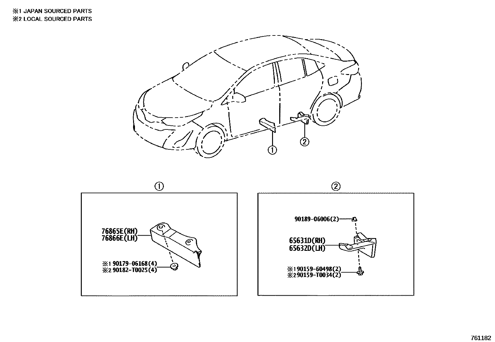 Toyota YARIS 挡泥板和扰流板 EPC diagram — 761182