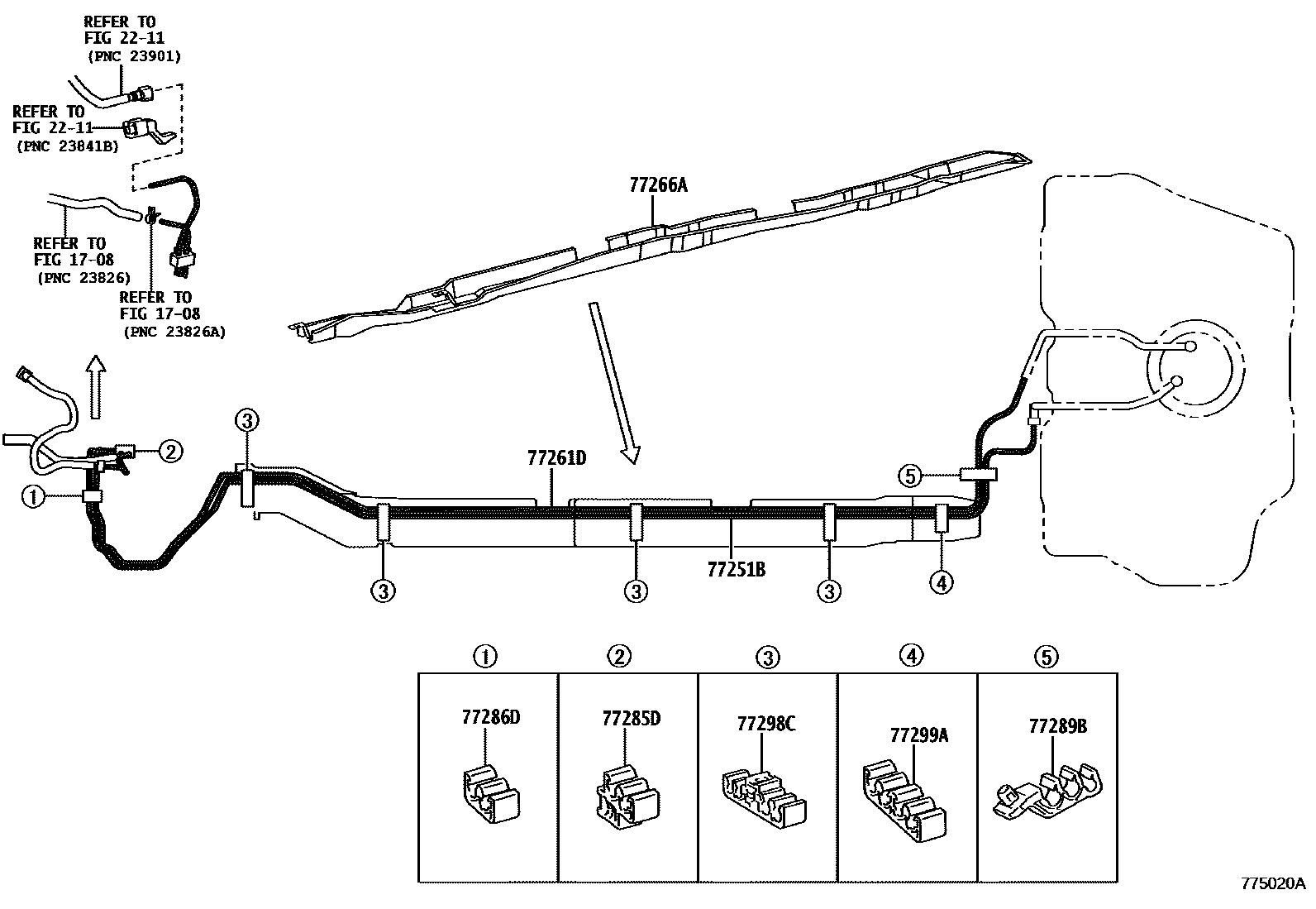 Toyota YARIS 燃油箱和燃油管 EPC diagram — 775020A