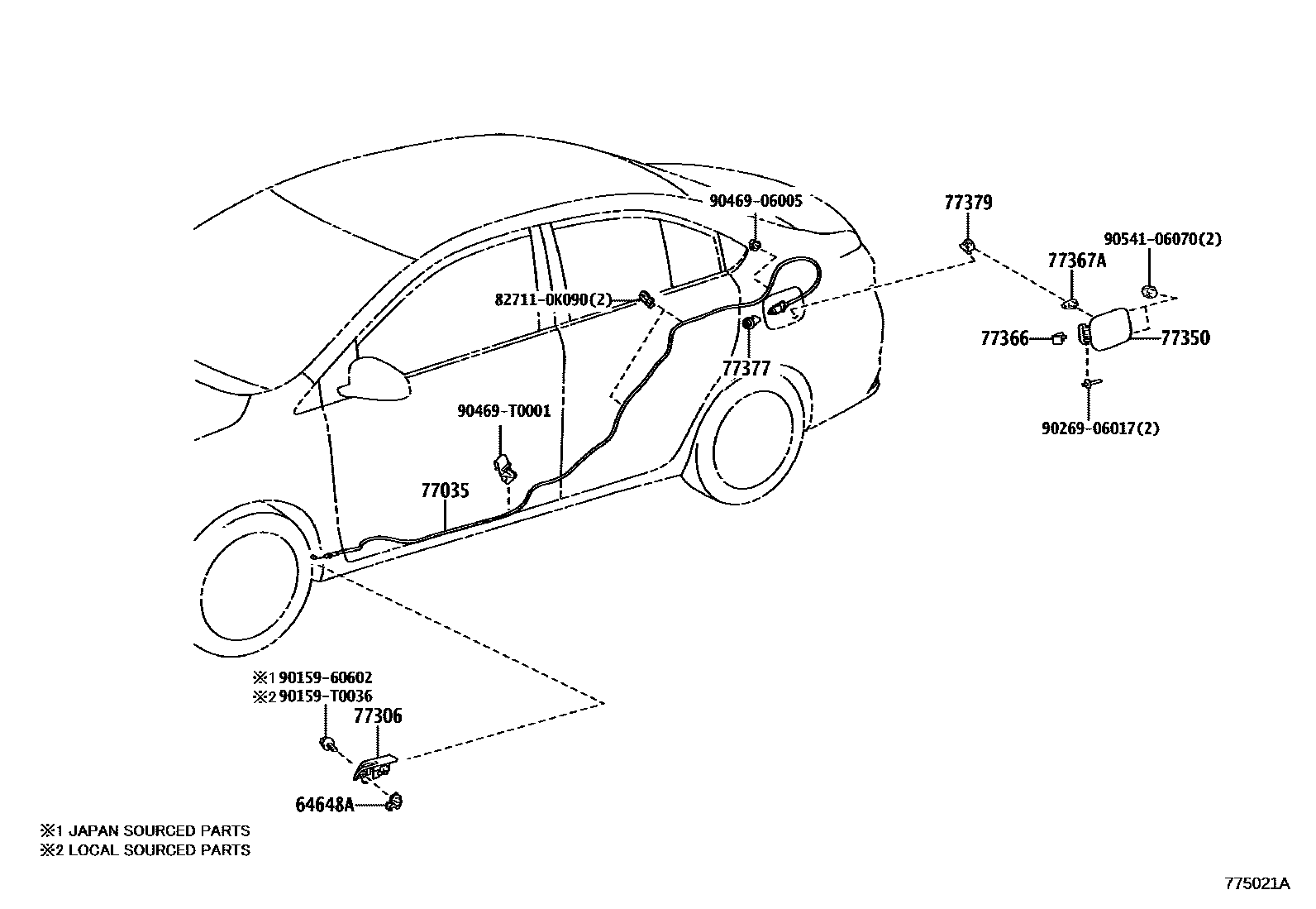 Toyota YARIS 燃油箱和燃油管 EPC diagram — 775021A