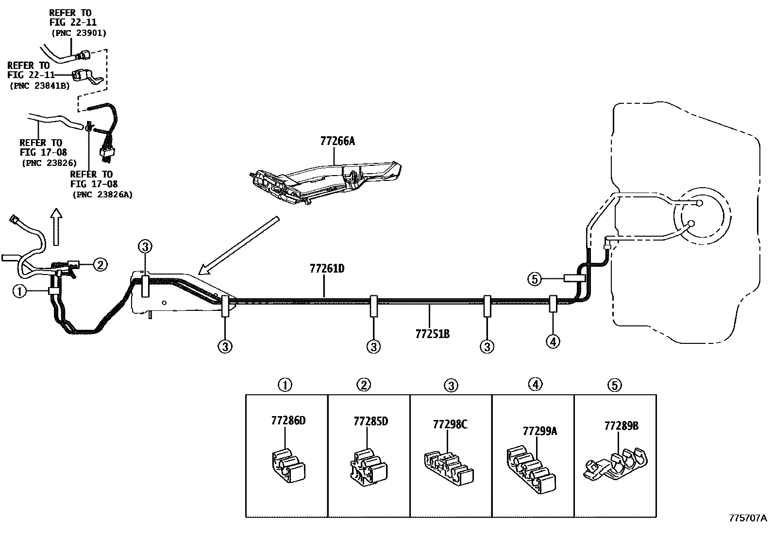 Toyota YARIS 燃油箱和燃油管 EPC diagram — 775707A
