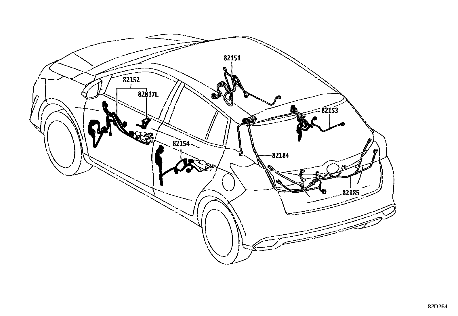 Toyota YARIS 线束和卡夹 EPC diagram — 82D264