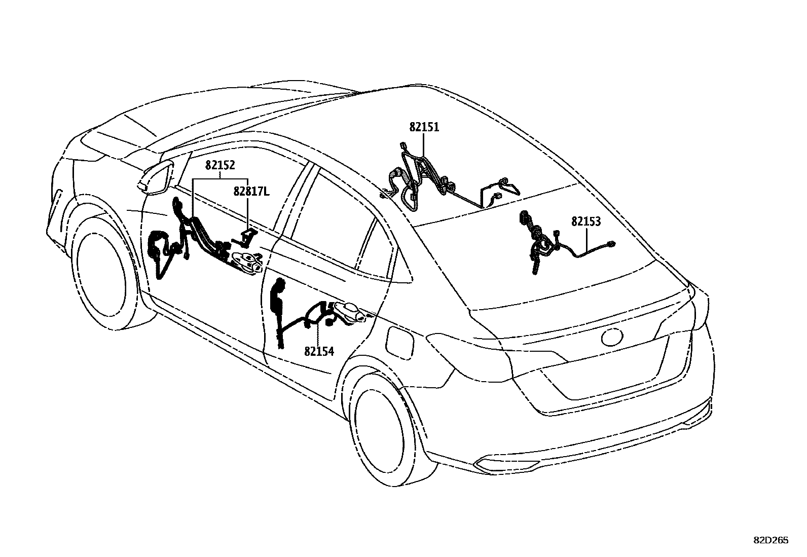 Toyota YARIS 线束和卡夹 EPC diagram — 82D265