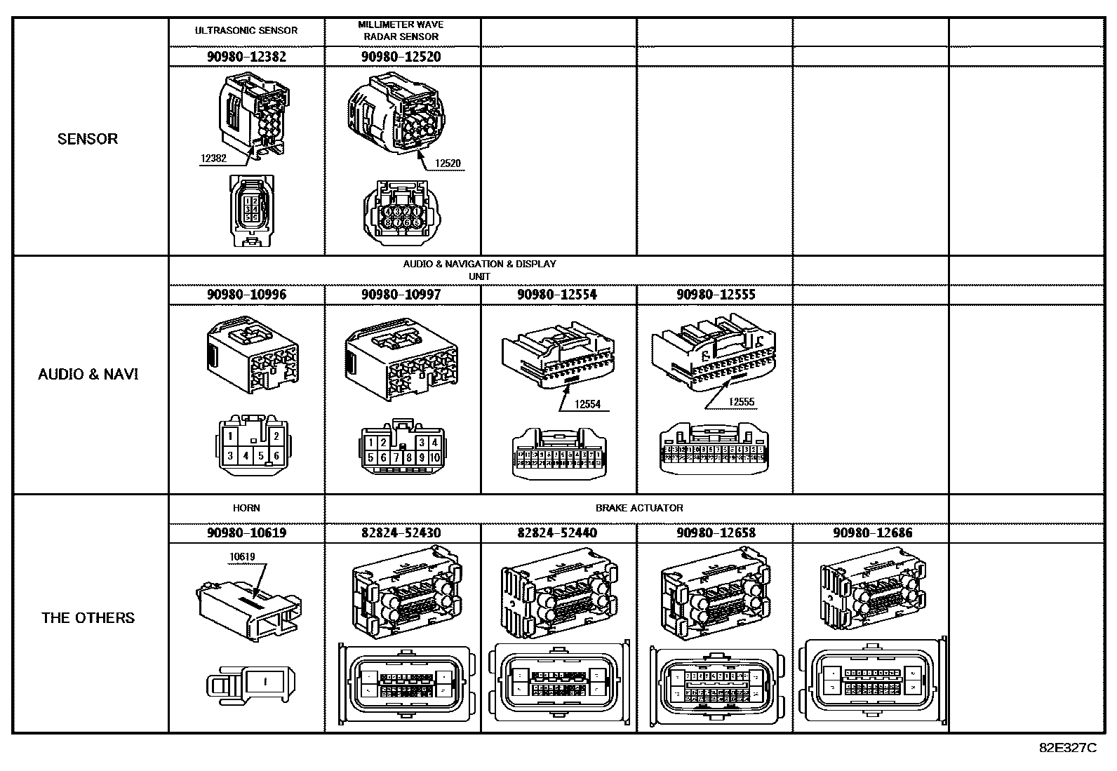 Toyota YARIS 线束和卡夹 EPC diagram — 82E327C