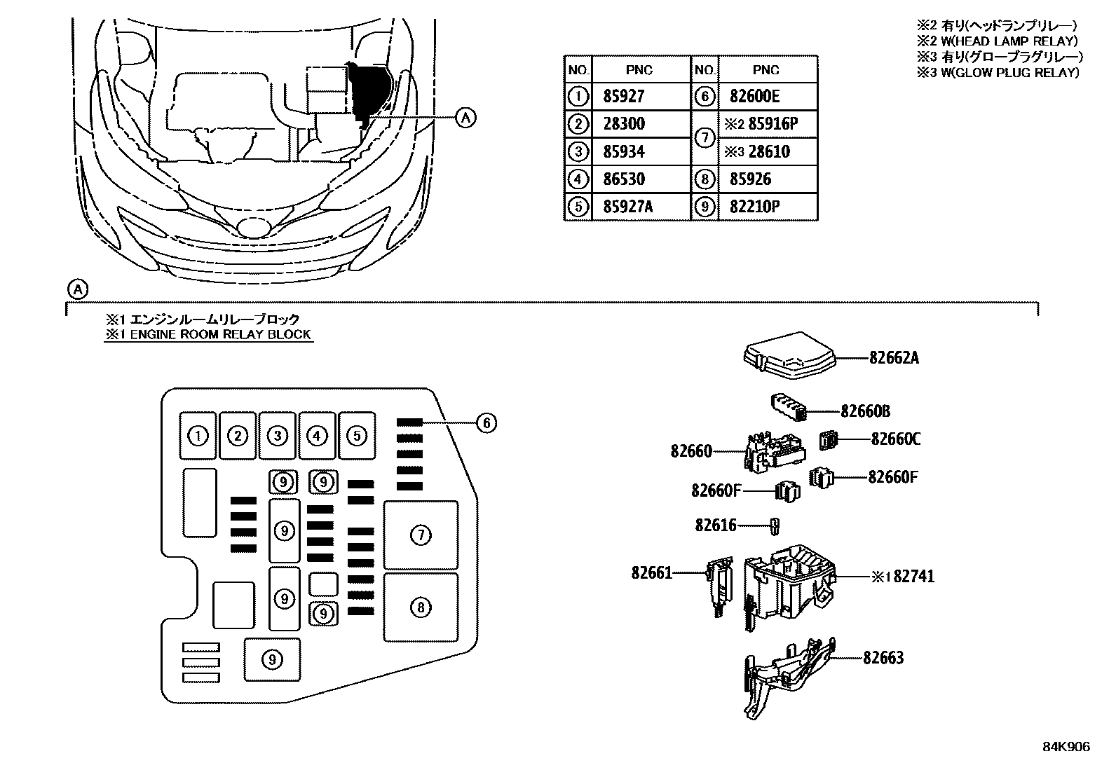 Toyota YARIS 开关和继电器和ECU EPC diagram — 84K906