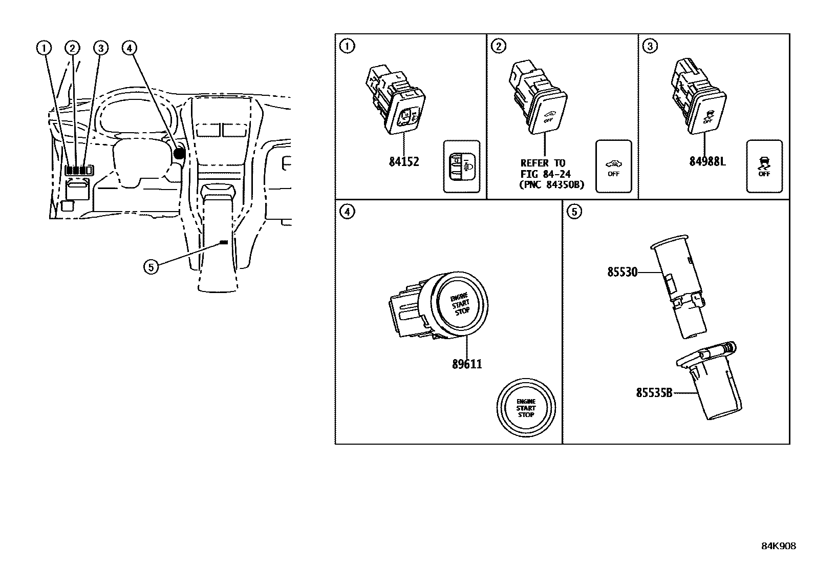 Toyota YARIS 开关和继电器和ECU EPC diagram — 84K908