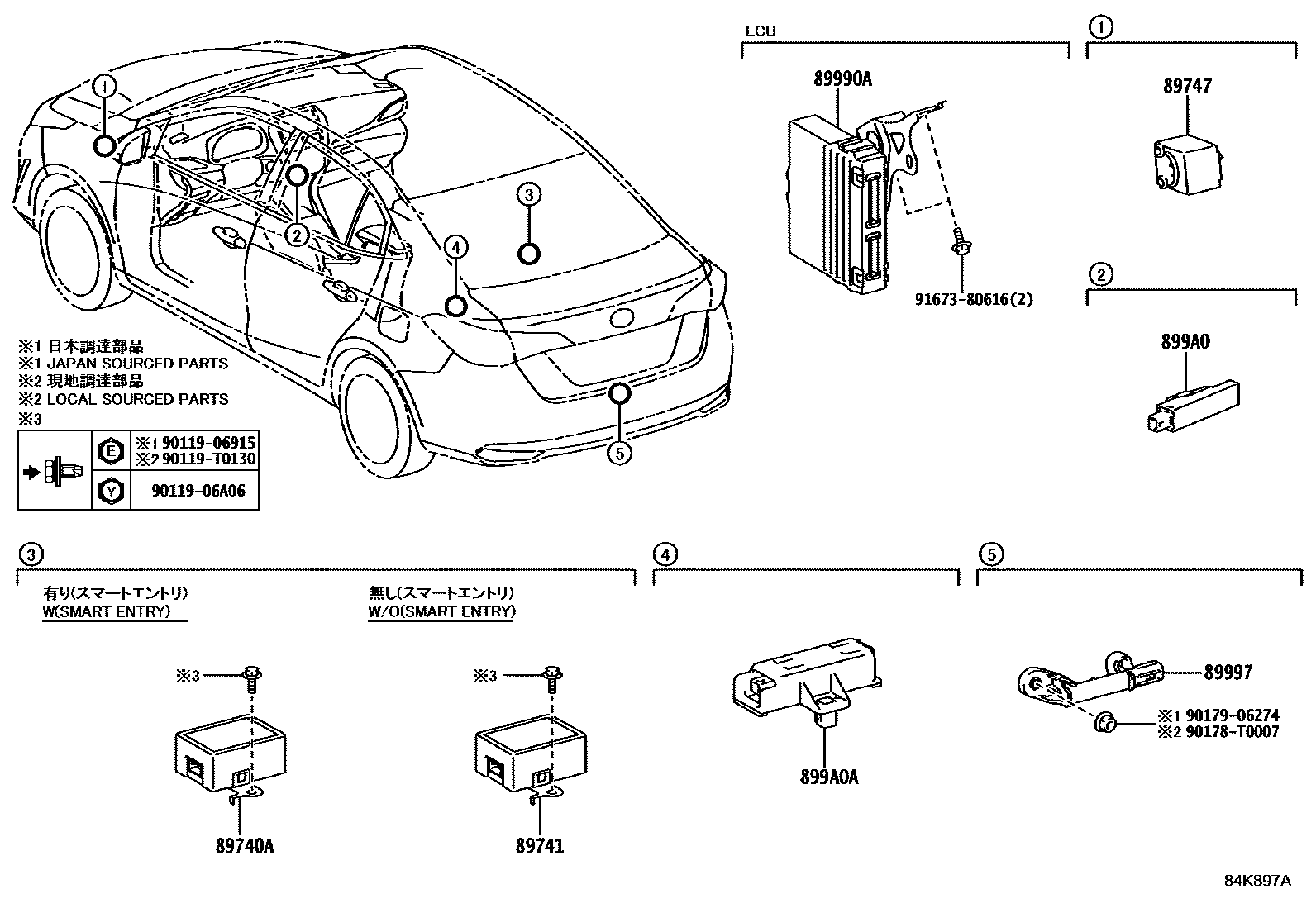 Toyota YARIS 遥控门锁 EPC diagram — 84K897A
