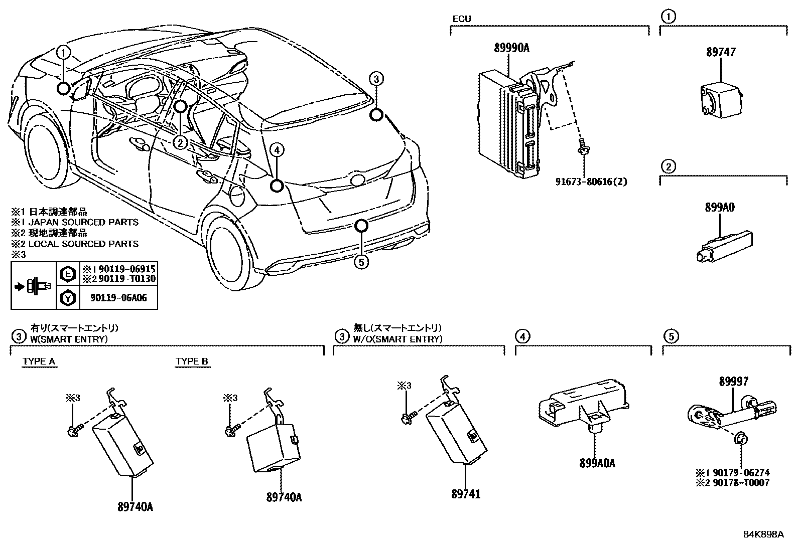 Toyota YARIS 遥控门锁 EPC diagram — 84K898A