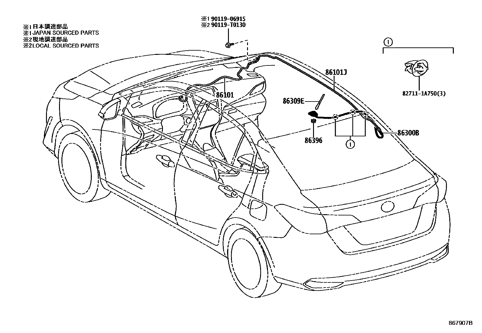 Toyota YARIS antenna EPC diagram — 867907B