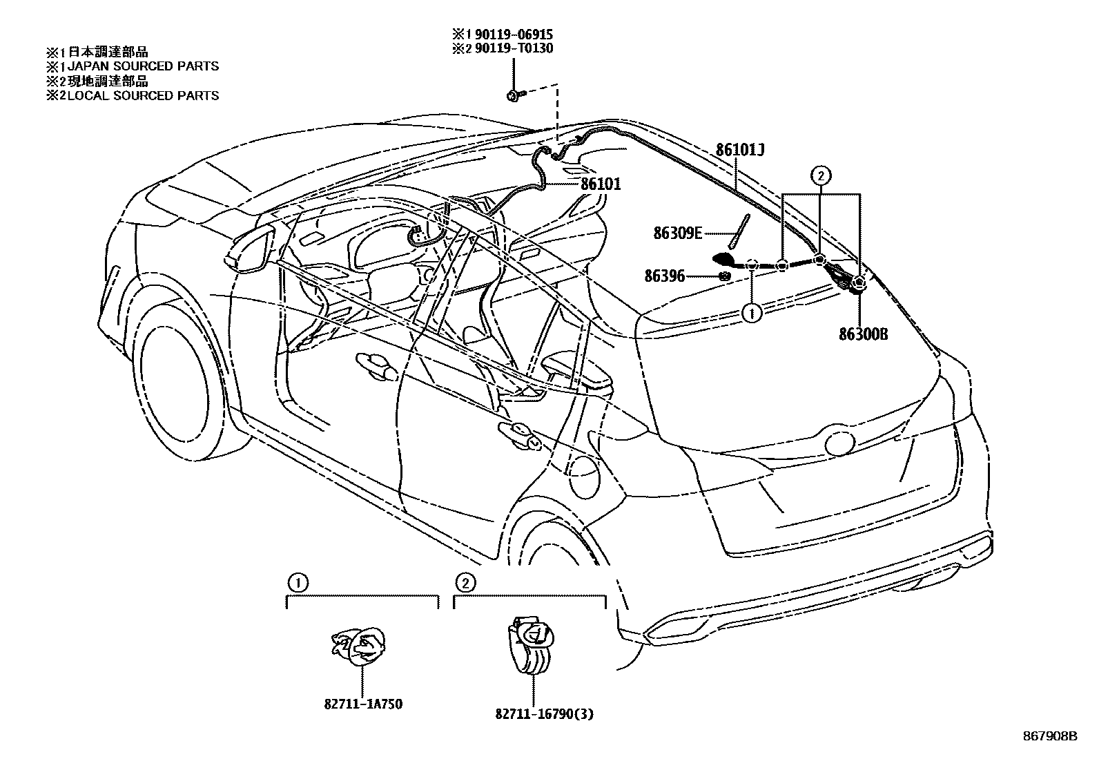 Toyota YARIS antenna EPC diagram — 867908B