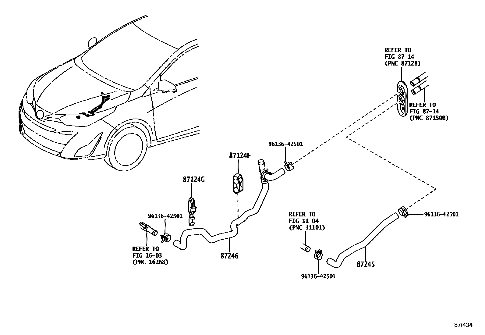 Toyota YARIS 暖风和空调系统 - 水管 EPC diagram — 87I434