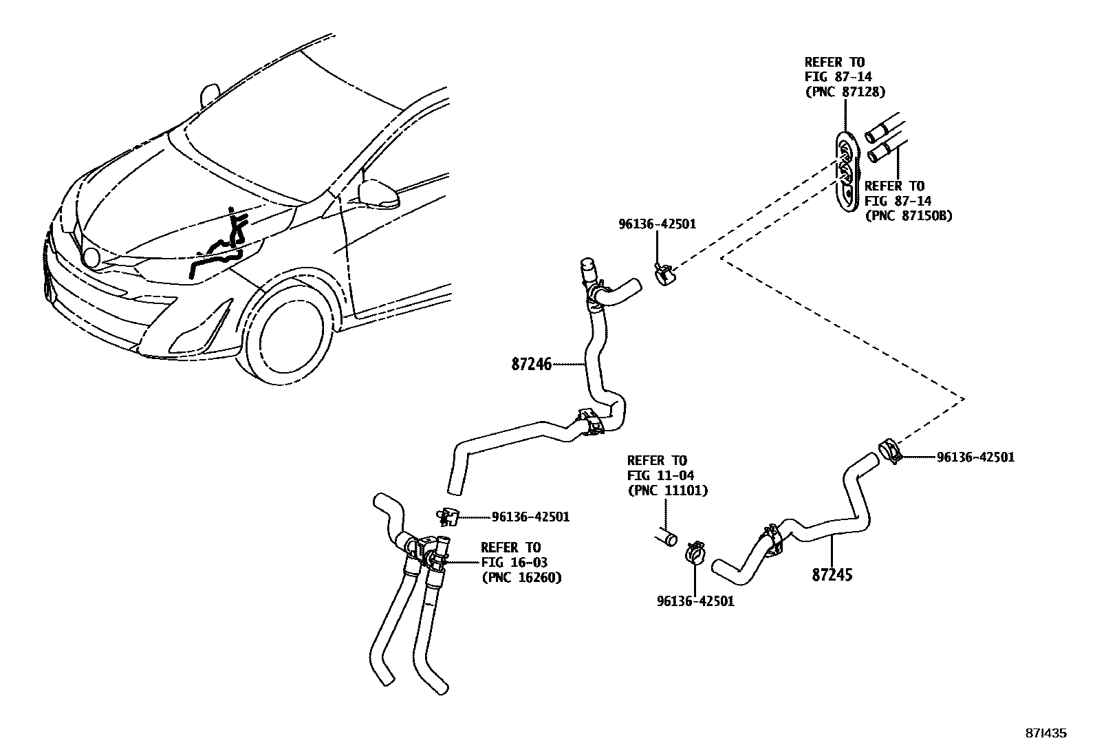 Toyota YARIS 暖风和空调系统 - 水管 EPC diagram — 87I435