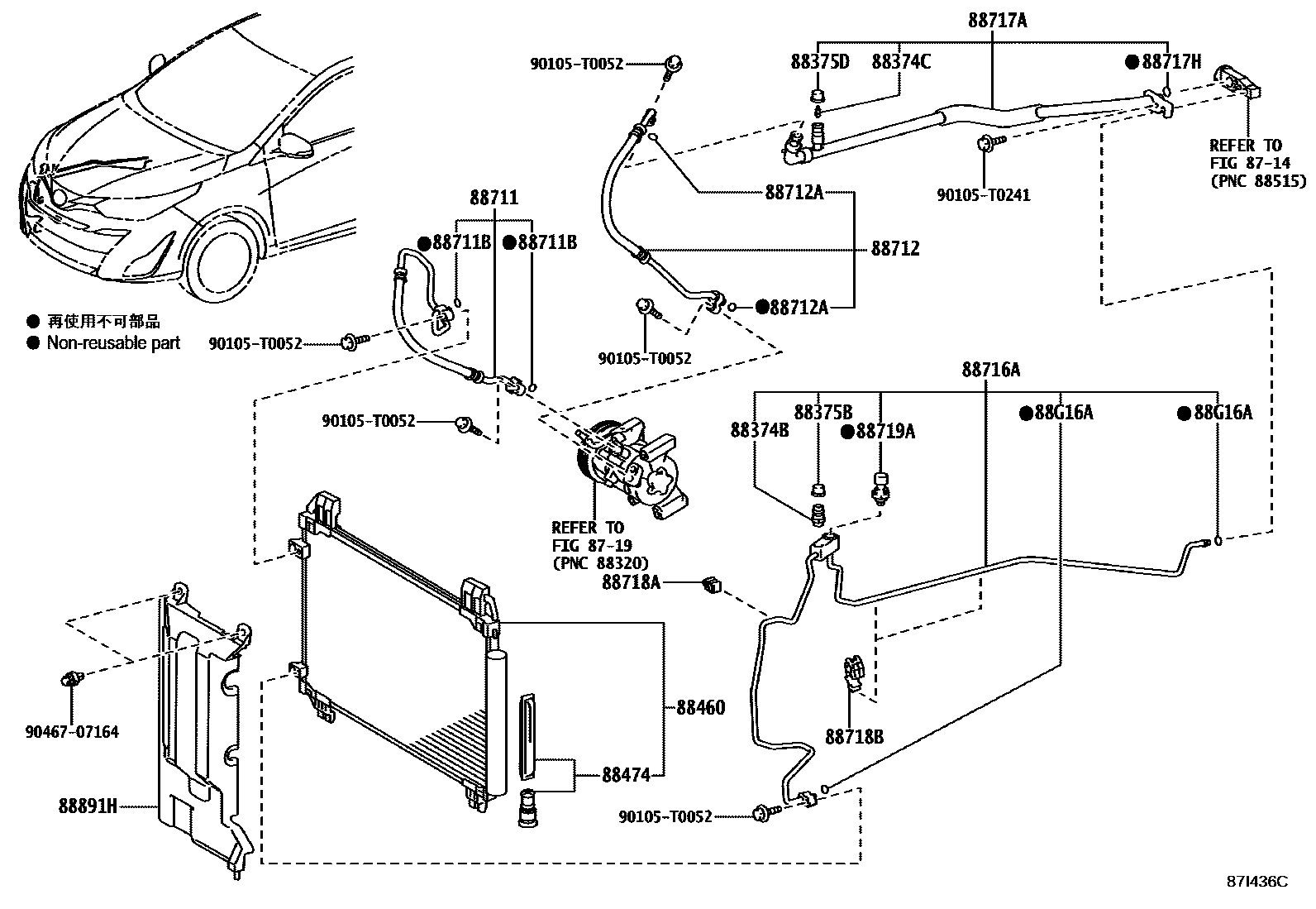 Toyota YARIS Heating & Air Conditioning - Cooler Piping EPC diagram — 87I436C