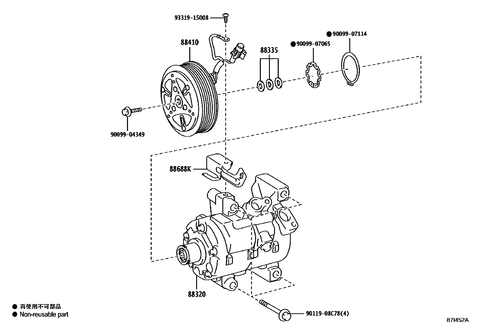 Toyota YARIS Heating & Air Conditioning - Compressor EPC diagram — 87I452A