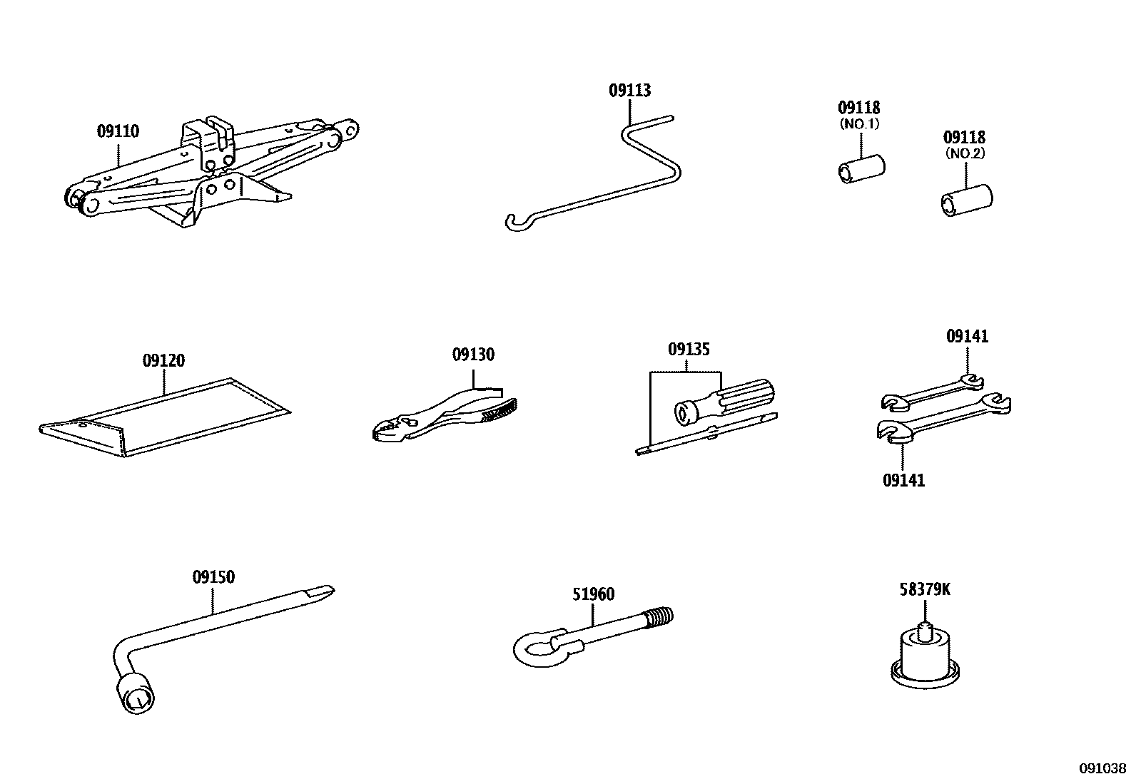 Toyota YARIS Standard Tools EPC diagram — 091038