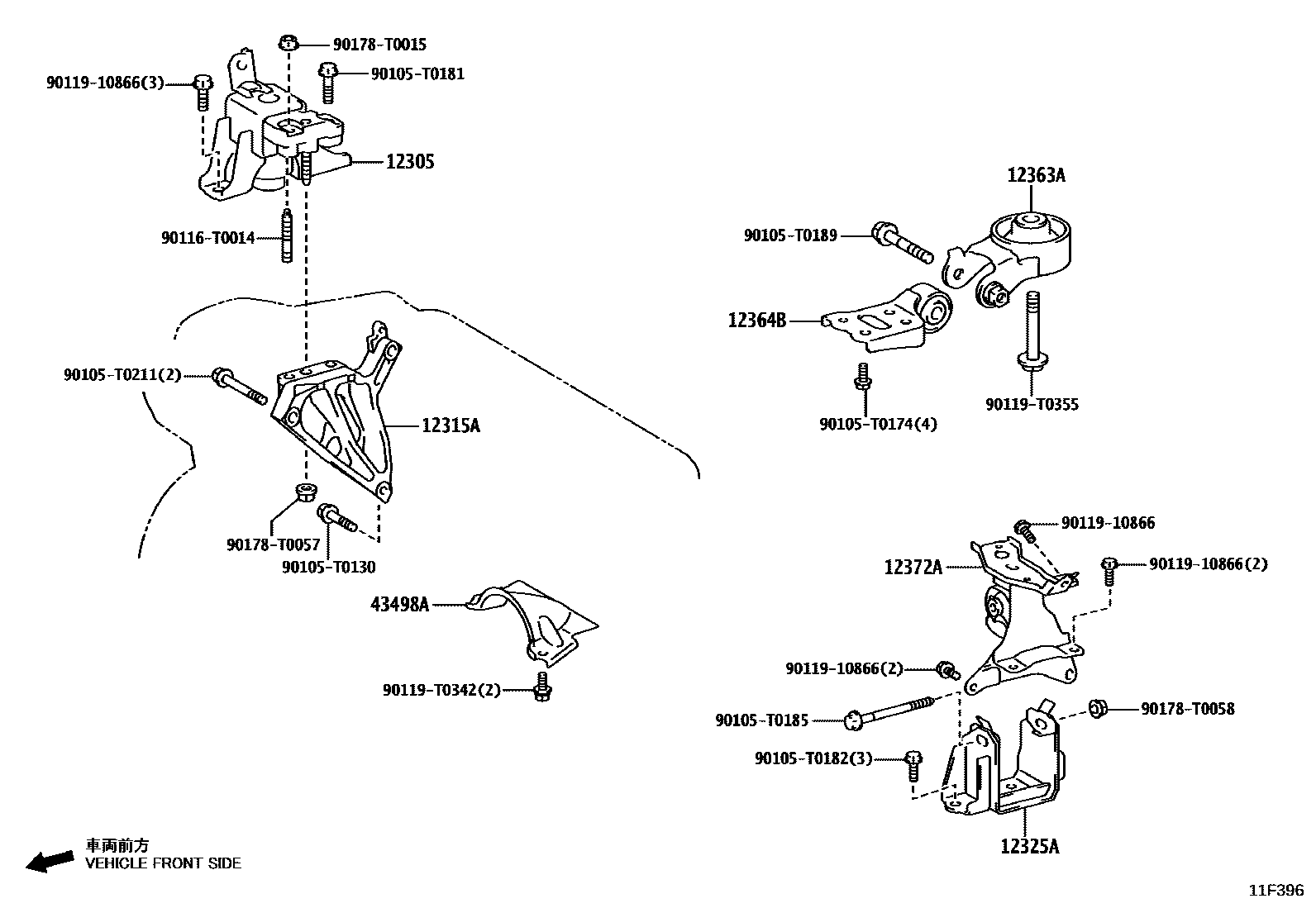 Toyota YARIS Engine Mounting EPC diagram — 11F396