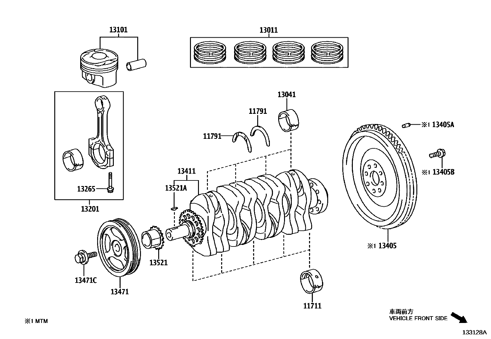 Toyota YARIS Crankshaft & Piston EPC diagram — 133128A