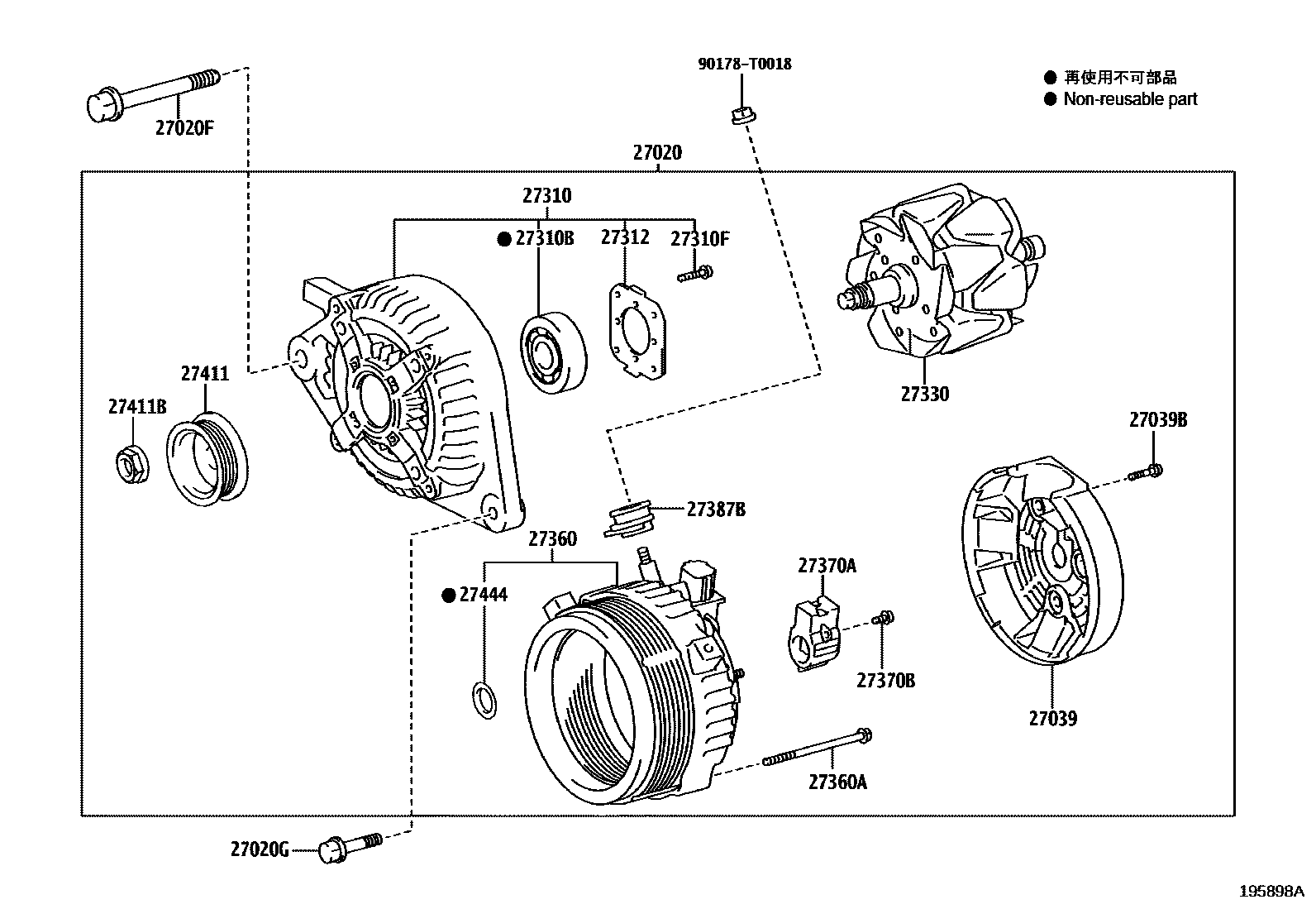 Toyota YARIS Alternator EPC diagram — 195898A