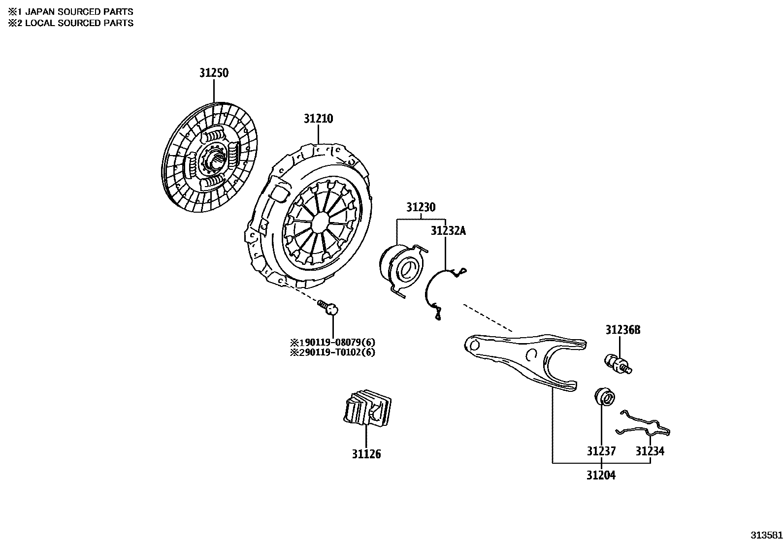Toyota YARIS 离合器和分离叉 EPC diagram — 313581