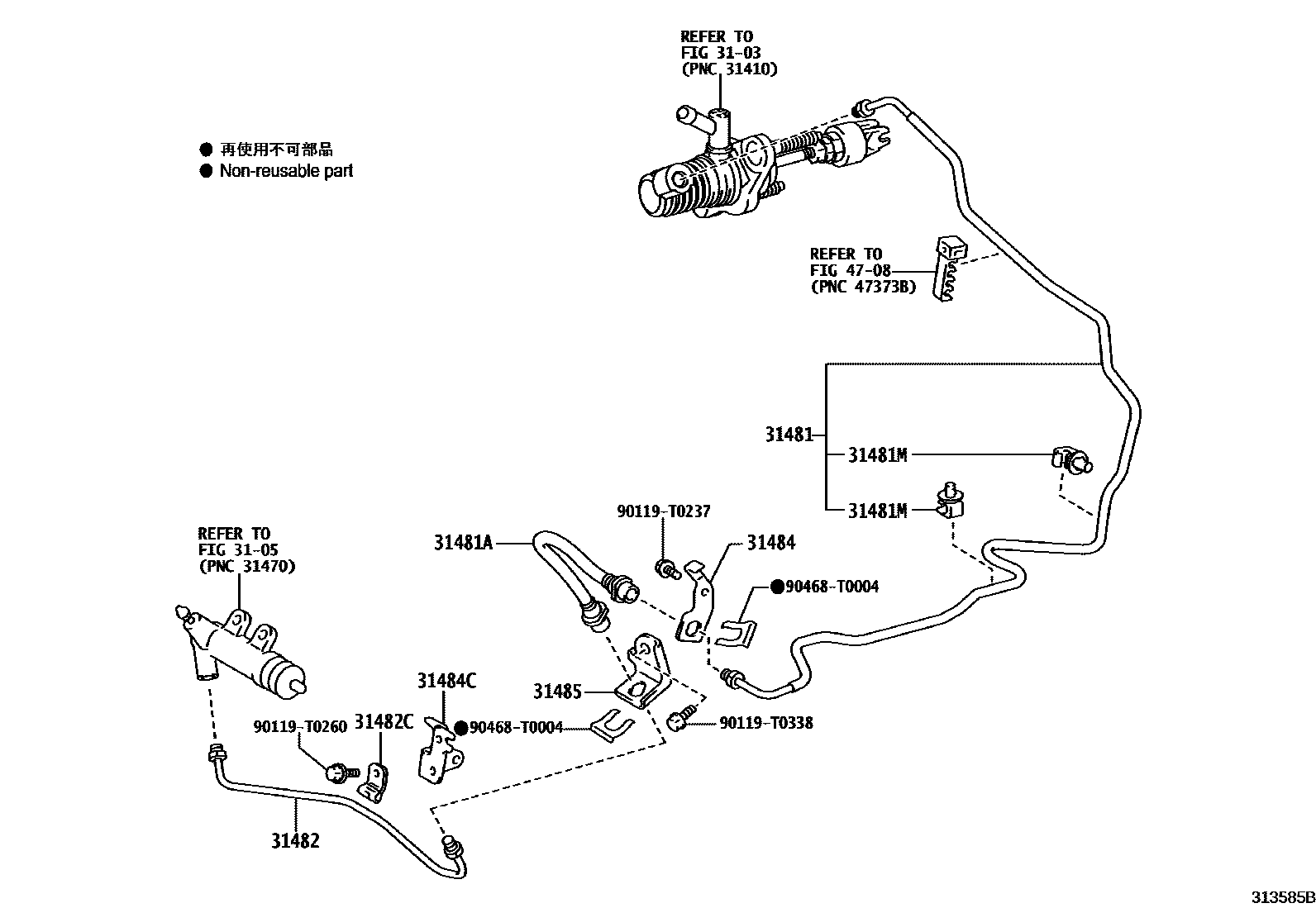 Toyota YARIS 离合器踏板和挠性软管 EPC diagram — 313585B