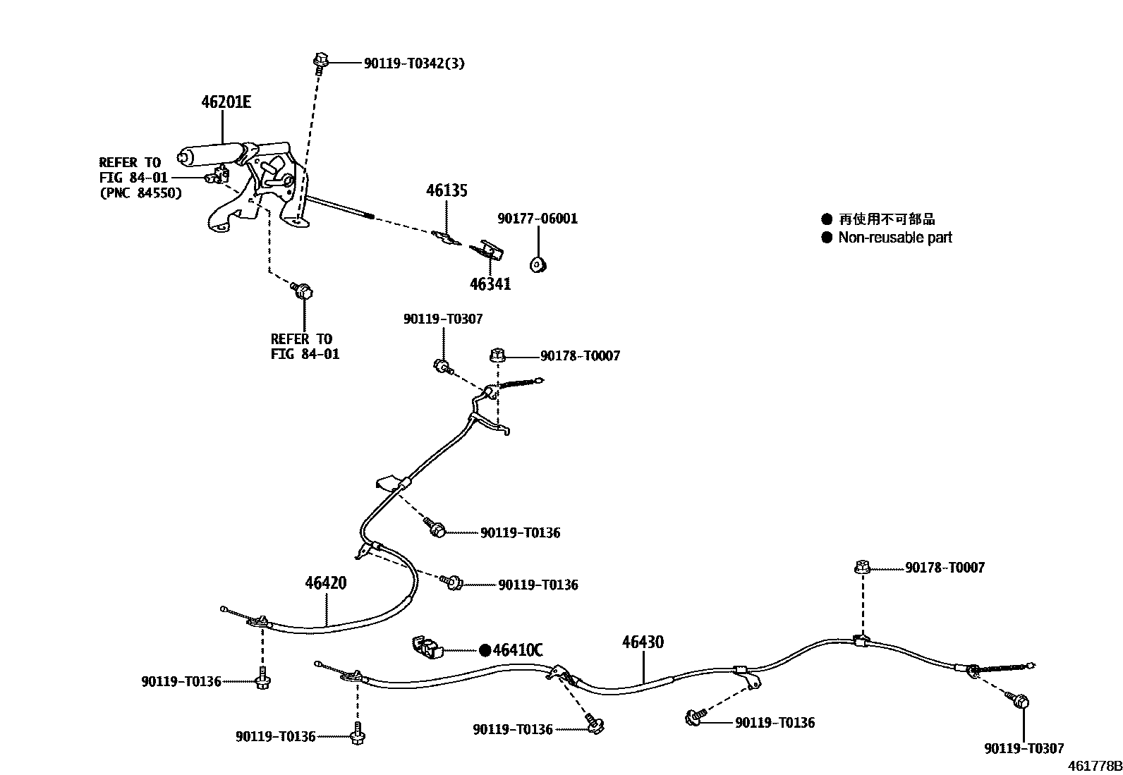 Toyota YARIS Parking Brake & Cable EPC diagram — 461778B