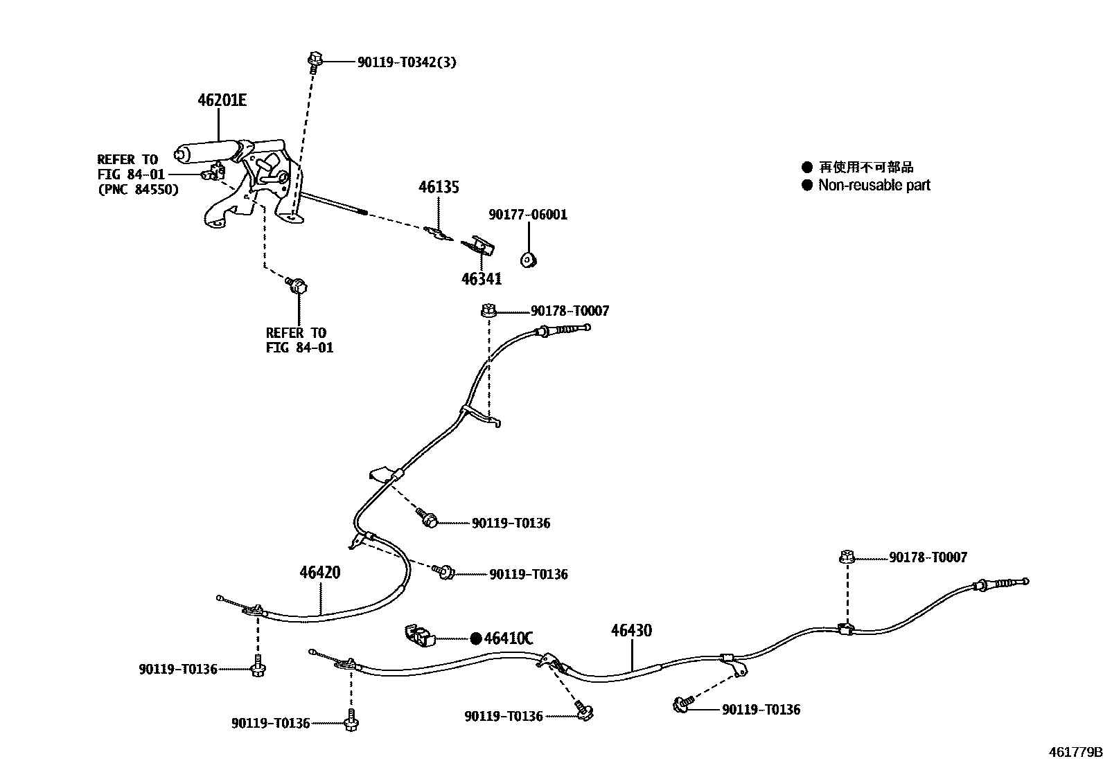 Toyota YARIS Parking Brake & Cable EPC diagram — 461779B