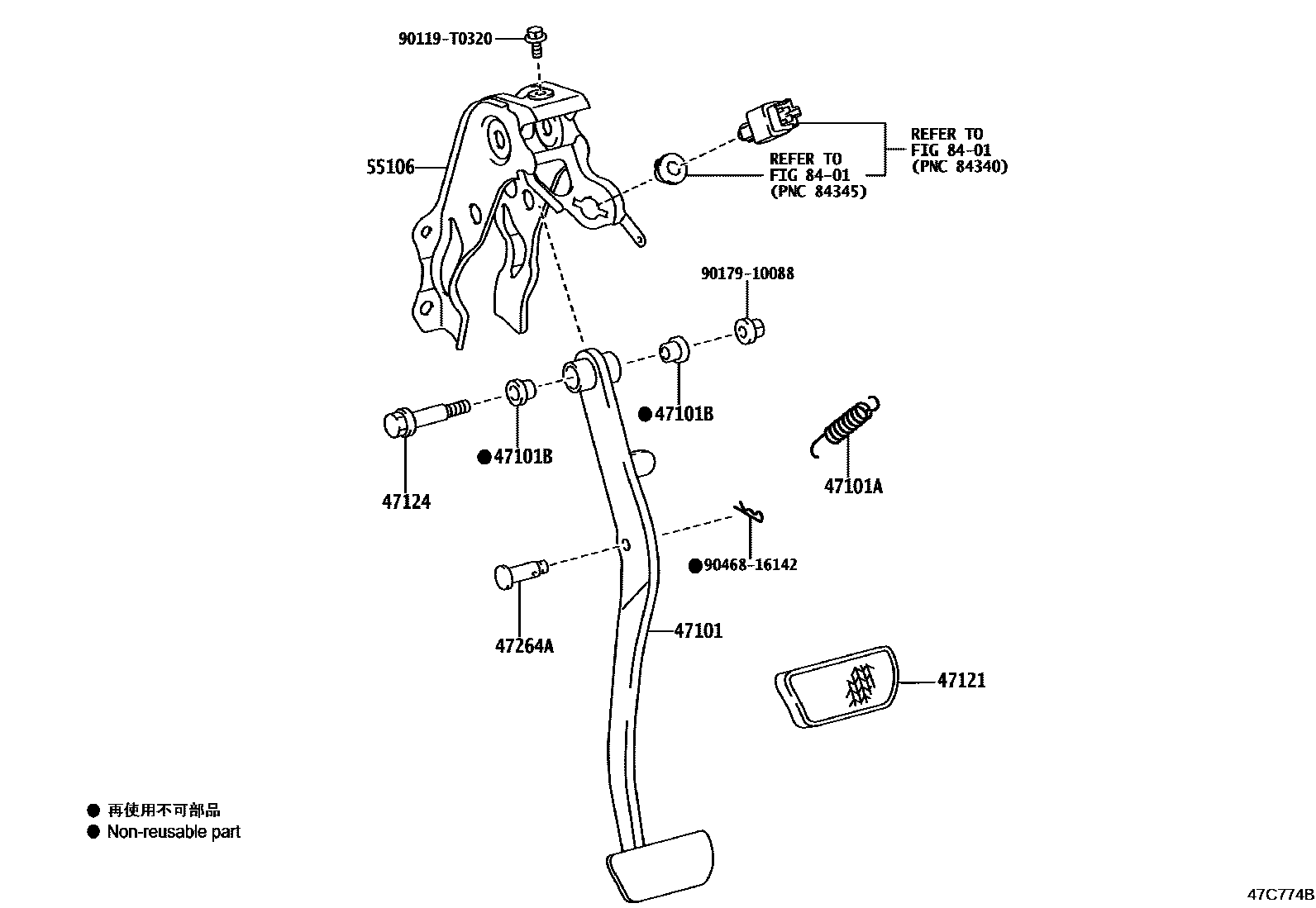 Toyota YARIS Brake Pedal & Bracket EPC diagram — 47C774B