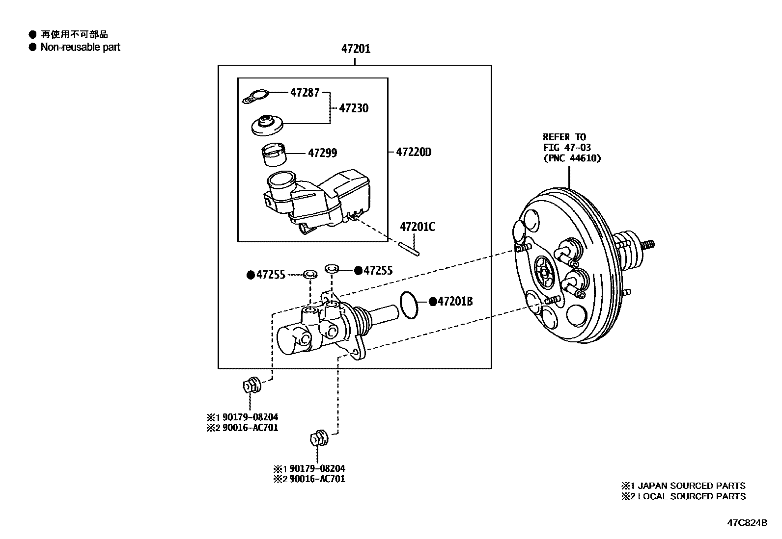 Toyota YARIS 制动总泵 EPC diagram — 47C824B