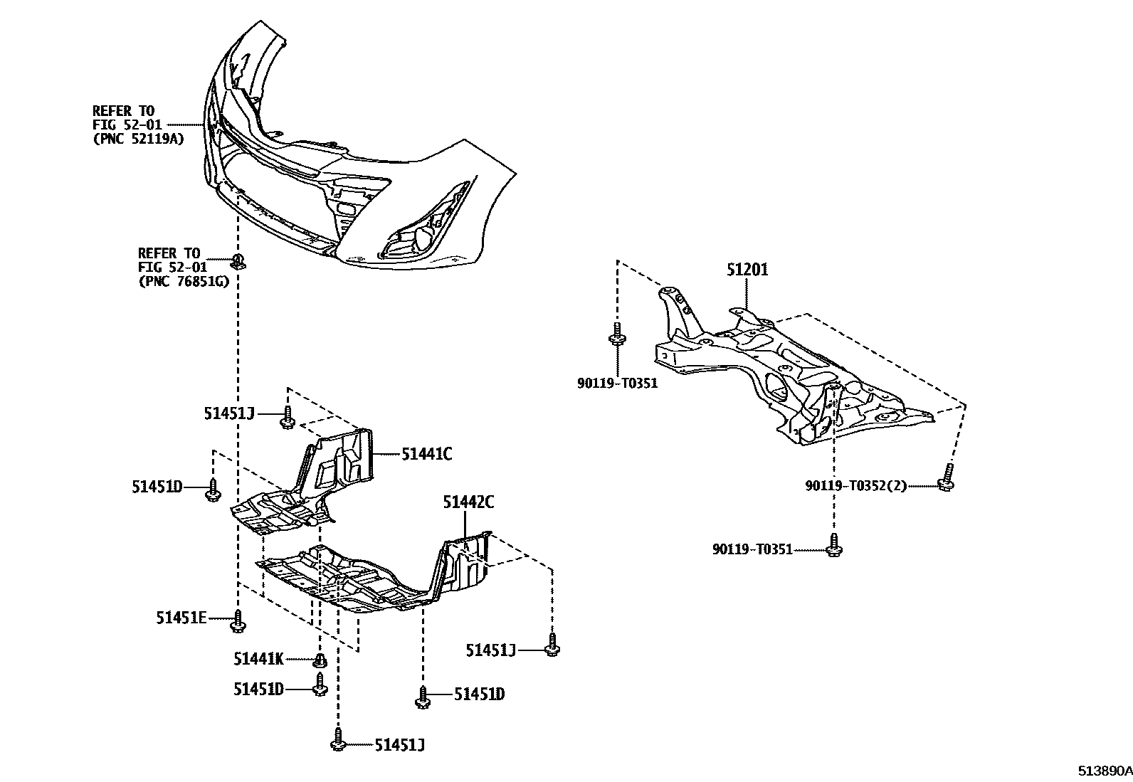 Toyota YARIS 悬架横梁和发动机底罩 EPC diagram — 513890A