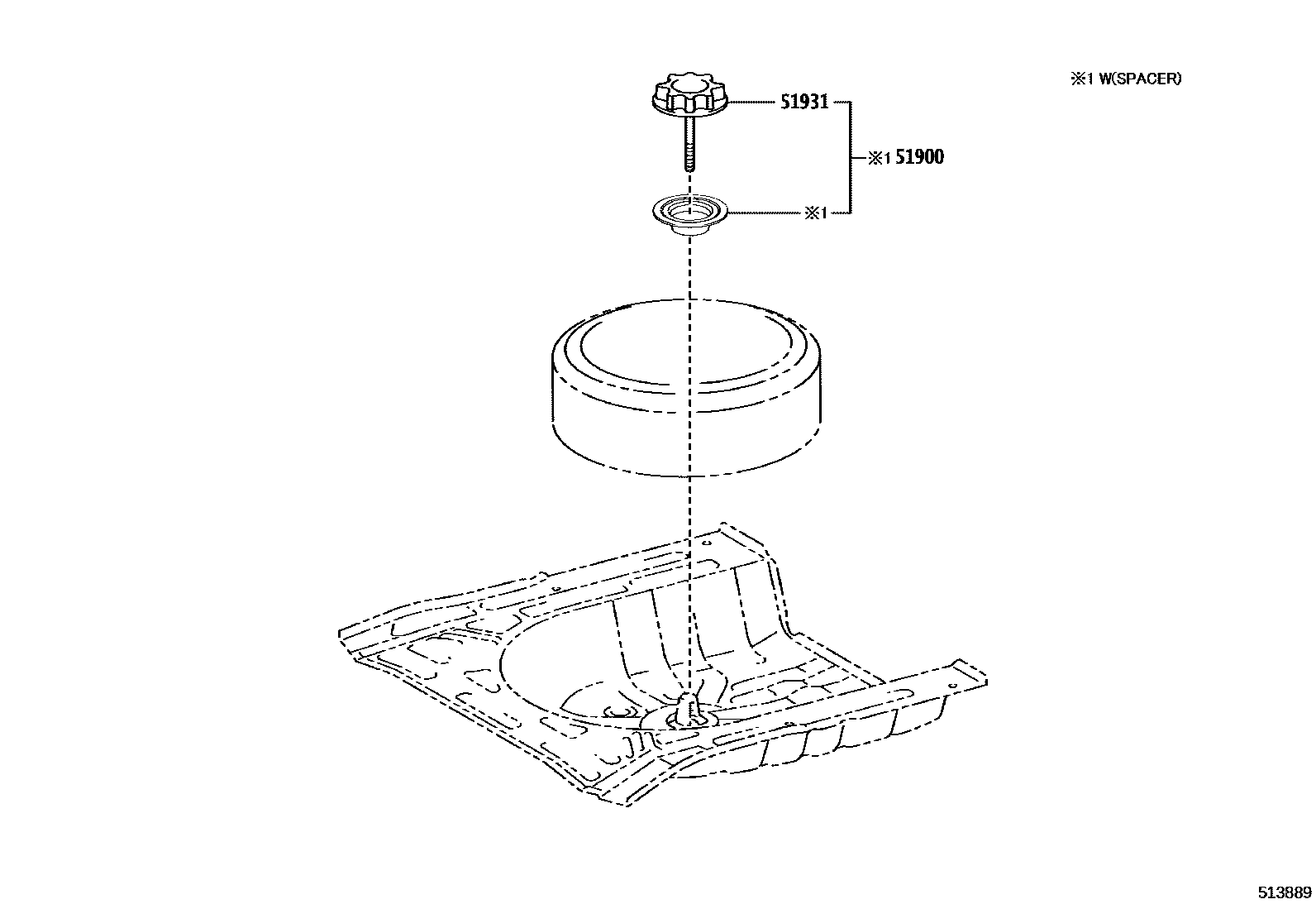 Toyota YARIS Spare tire rack EPC diagram — 513889