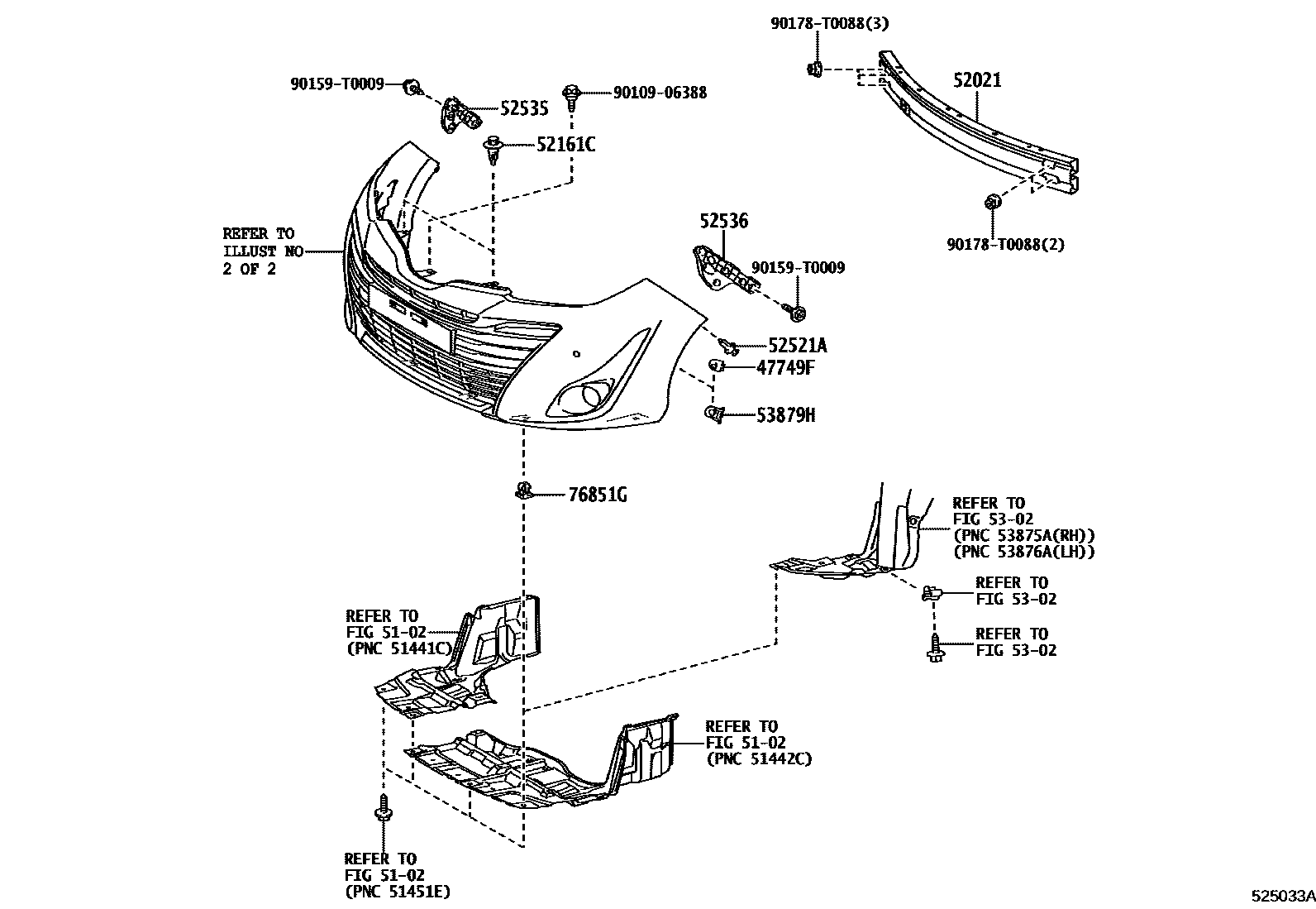 Toyota YARIS 前保险杠及附件 EPC diagram — 525033A