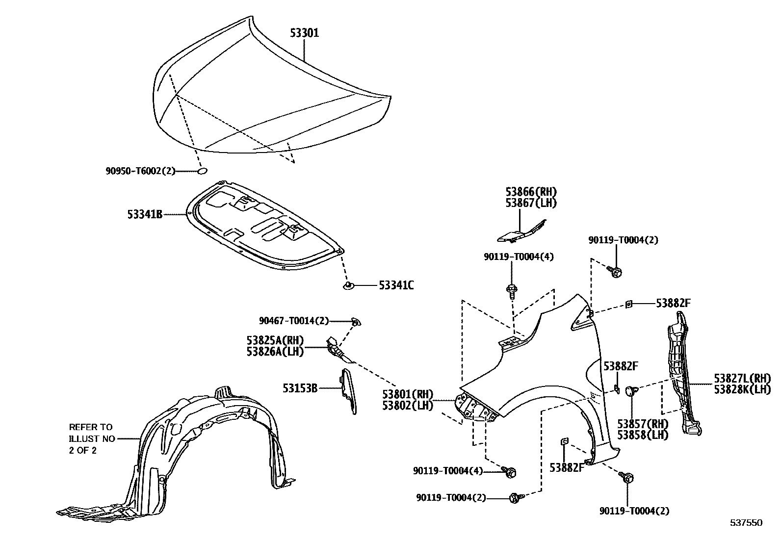 Toyota YARIS 发动机盖和前翼子板 EPC diagram — 537550