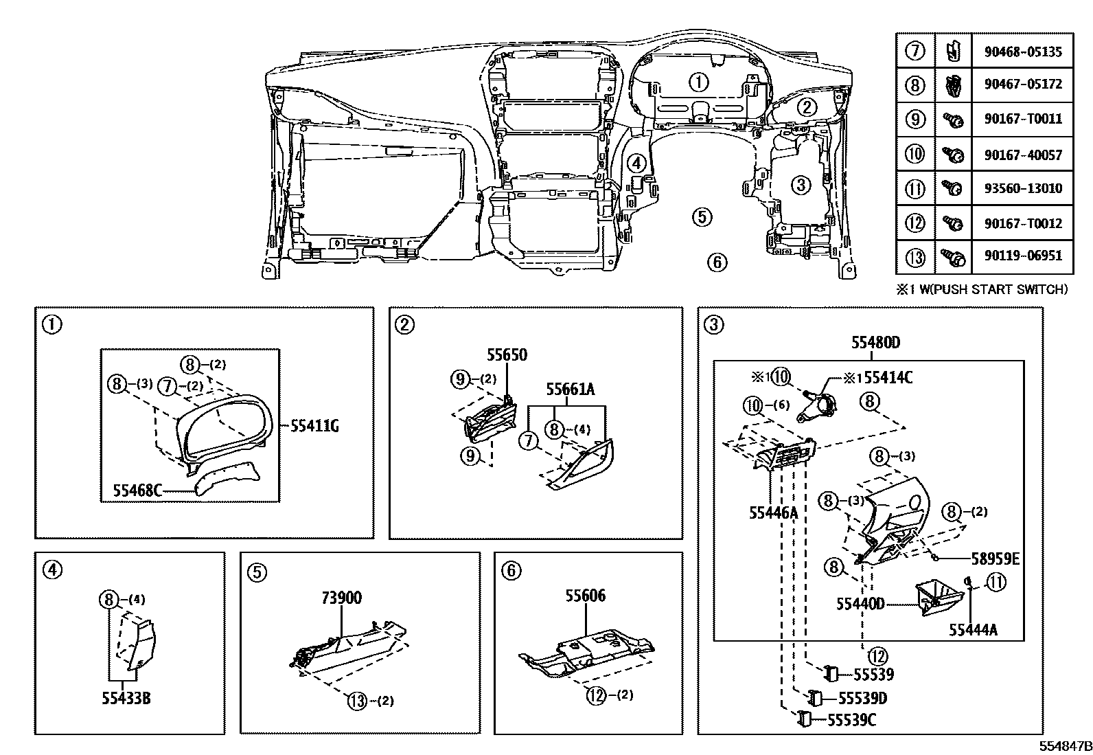 Toyota YARIS 仪表板和手套箱 EPC diagram — 554847B