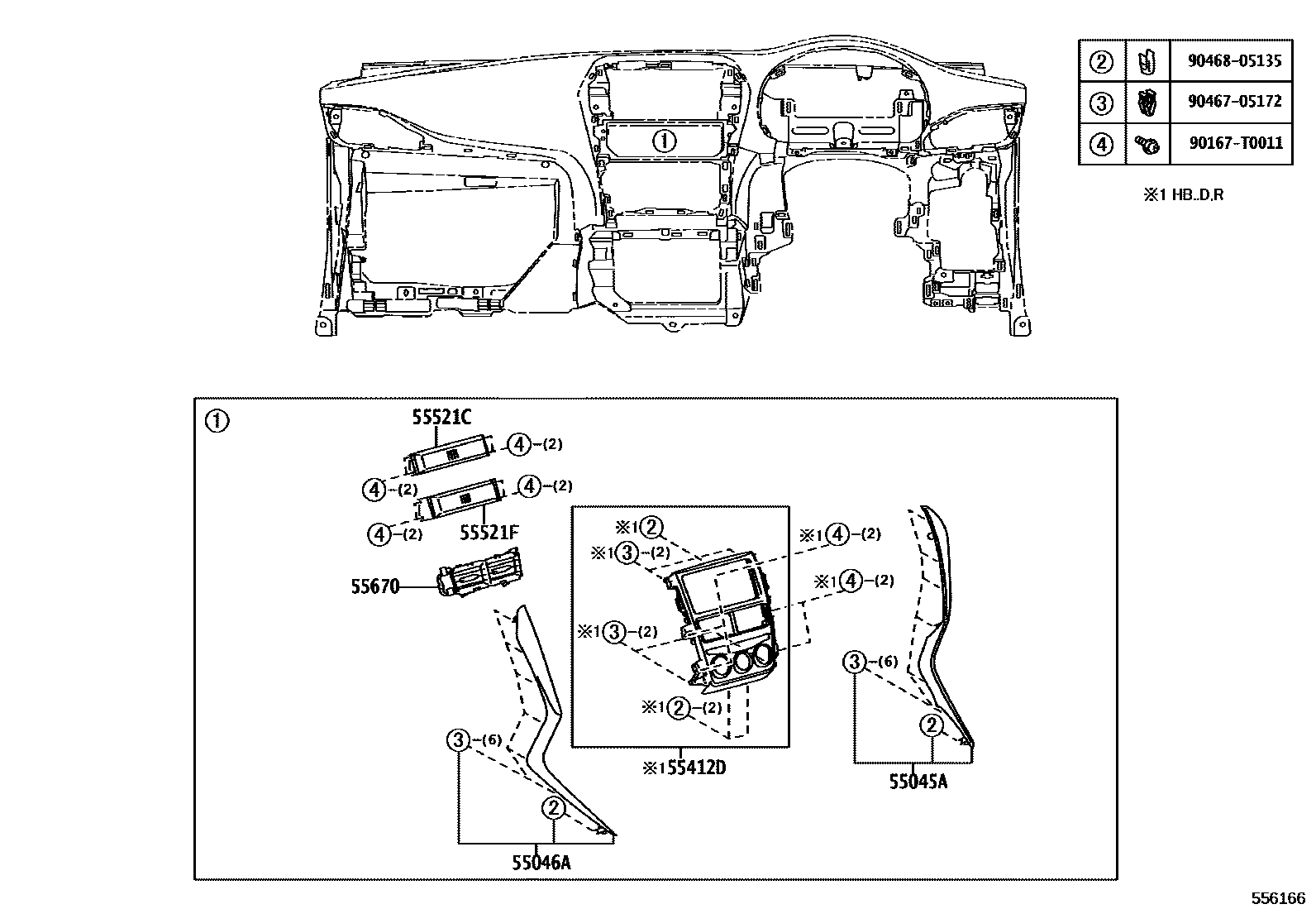 Toyota YARIS 仪表板和手套箱 EPC diagram — 556166