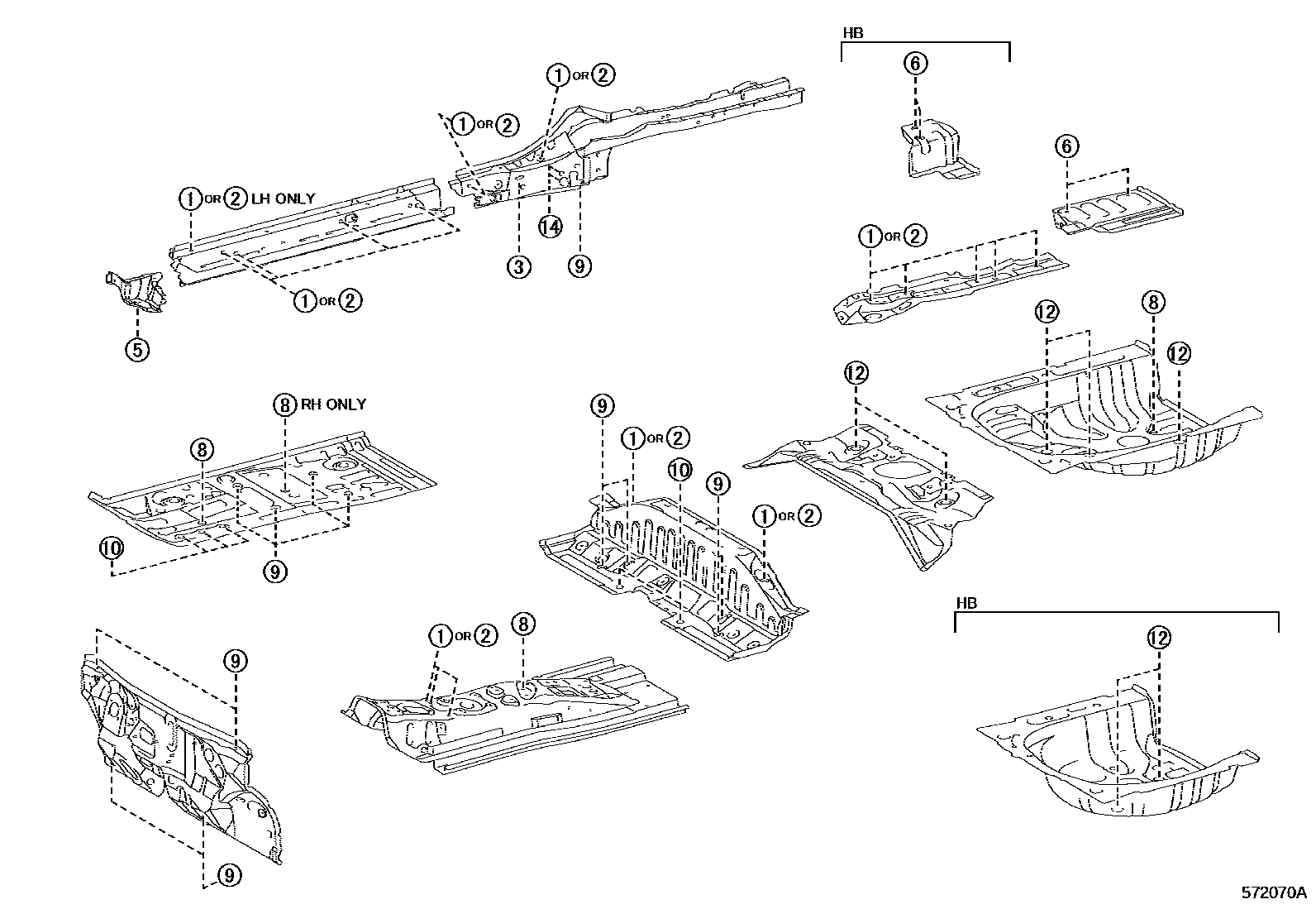 Toyota YARIS hole plug EPC diagram — 572070A
