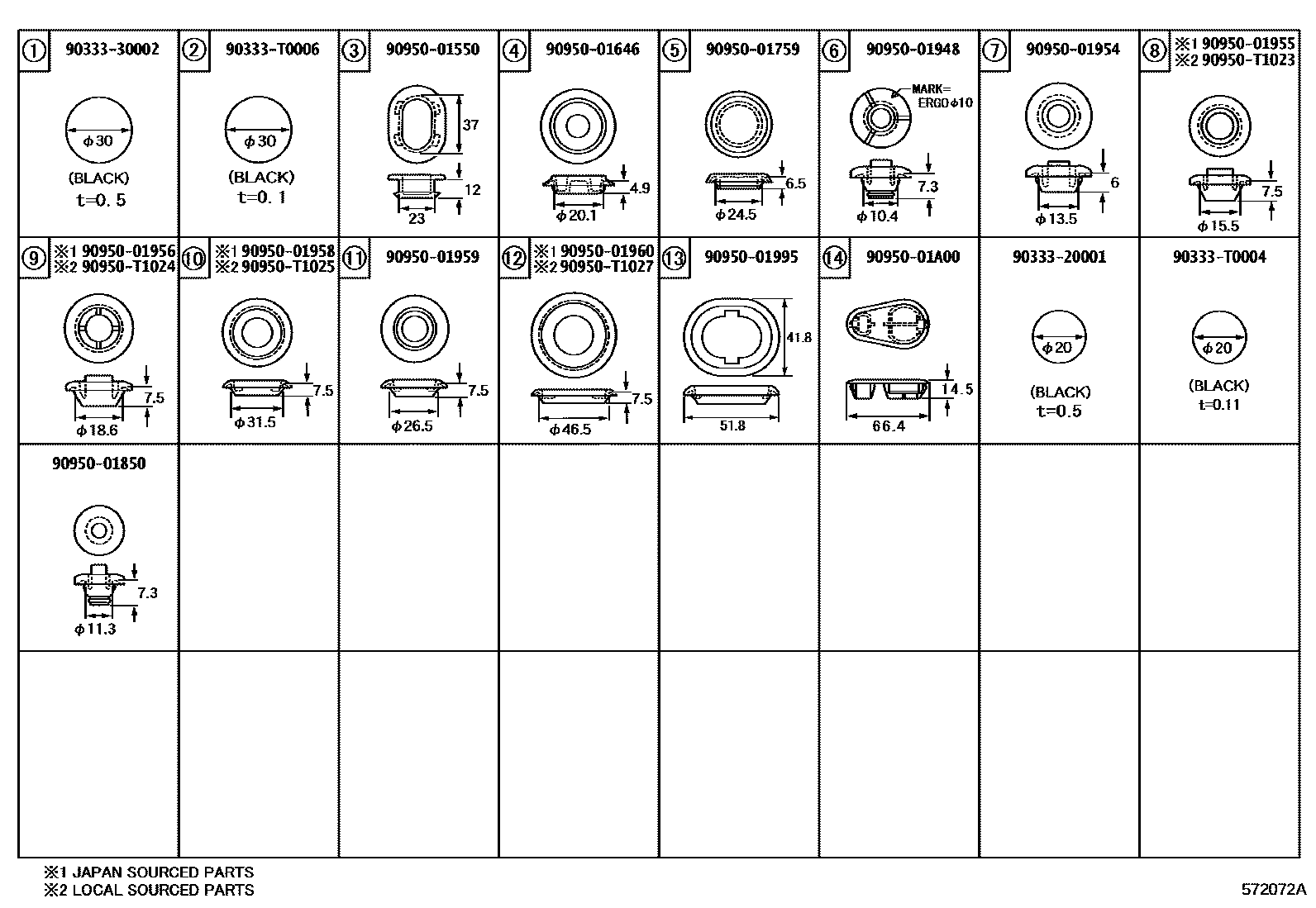 Toyota YARIS hole plug EPC diagram — 572072A