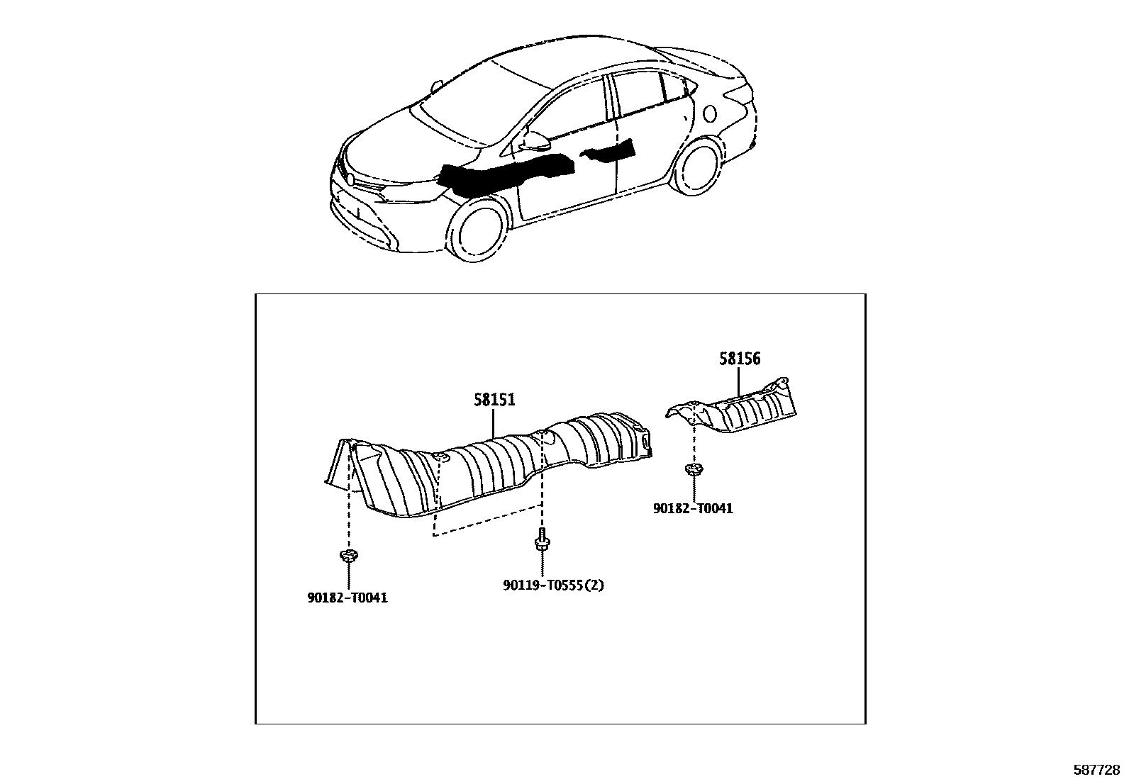 Toyota YARIS 地板隔热垫 EPC diagram — 587728