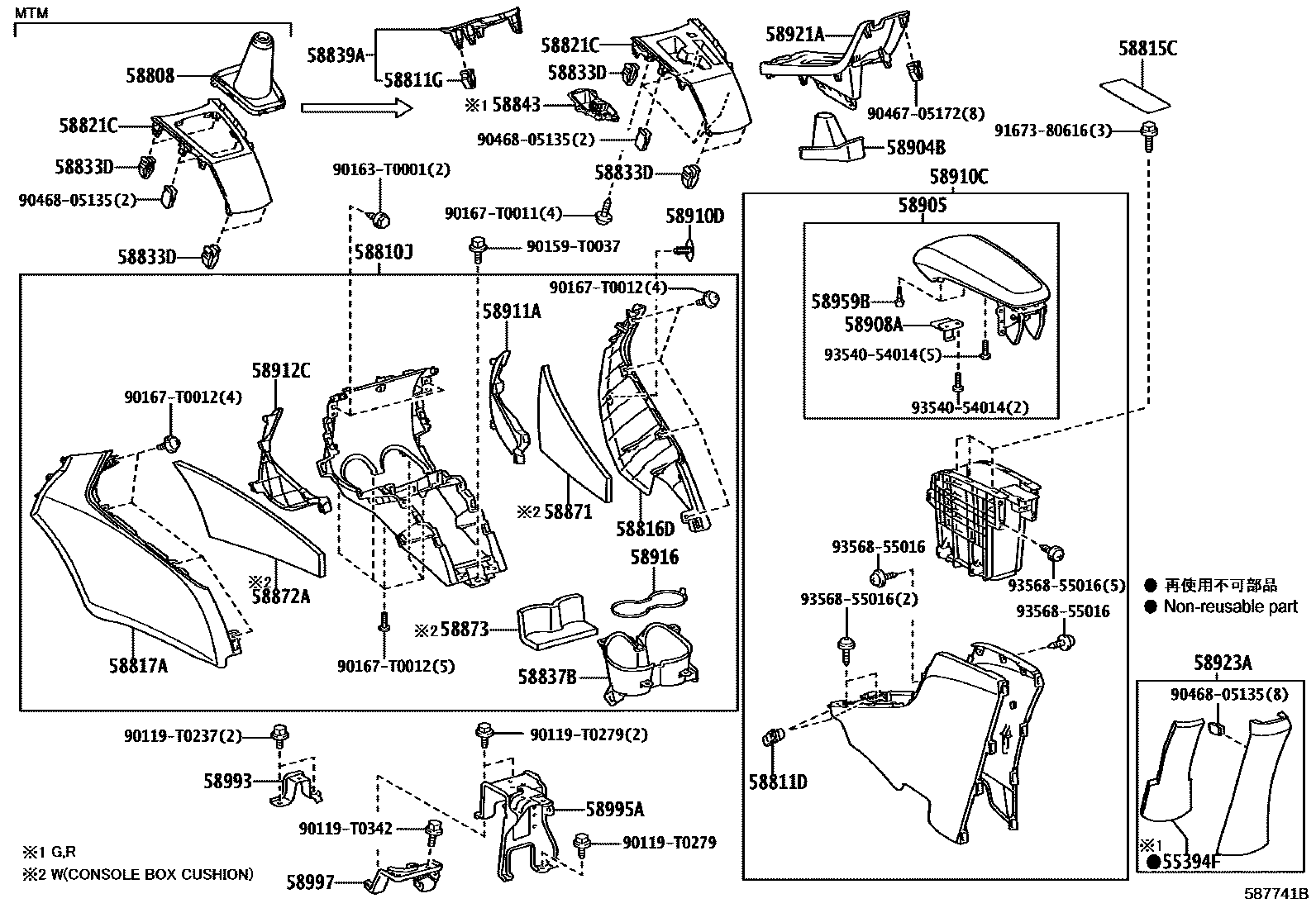Toyota YARIS 中央扶手箱和支架 EPC diagram — 587741B